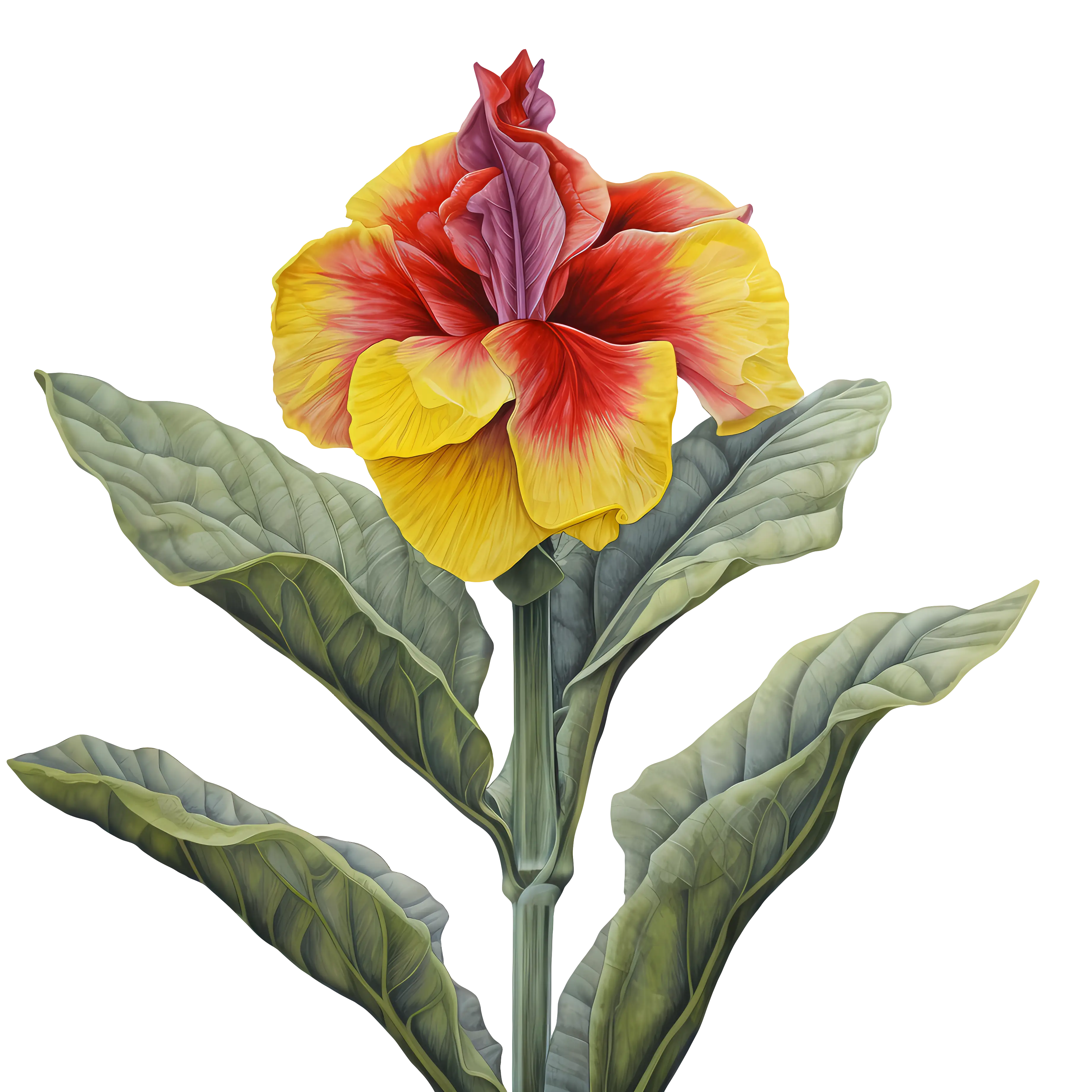 Yellow-Red Canna Lily Botanical Display