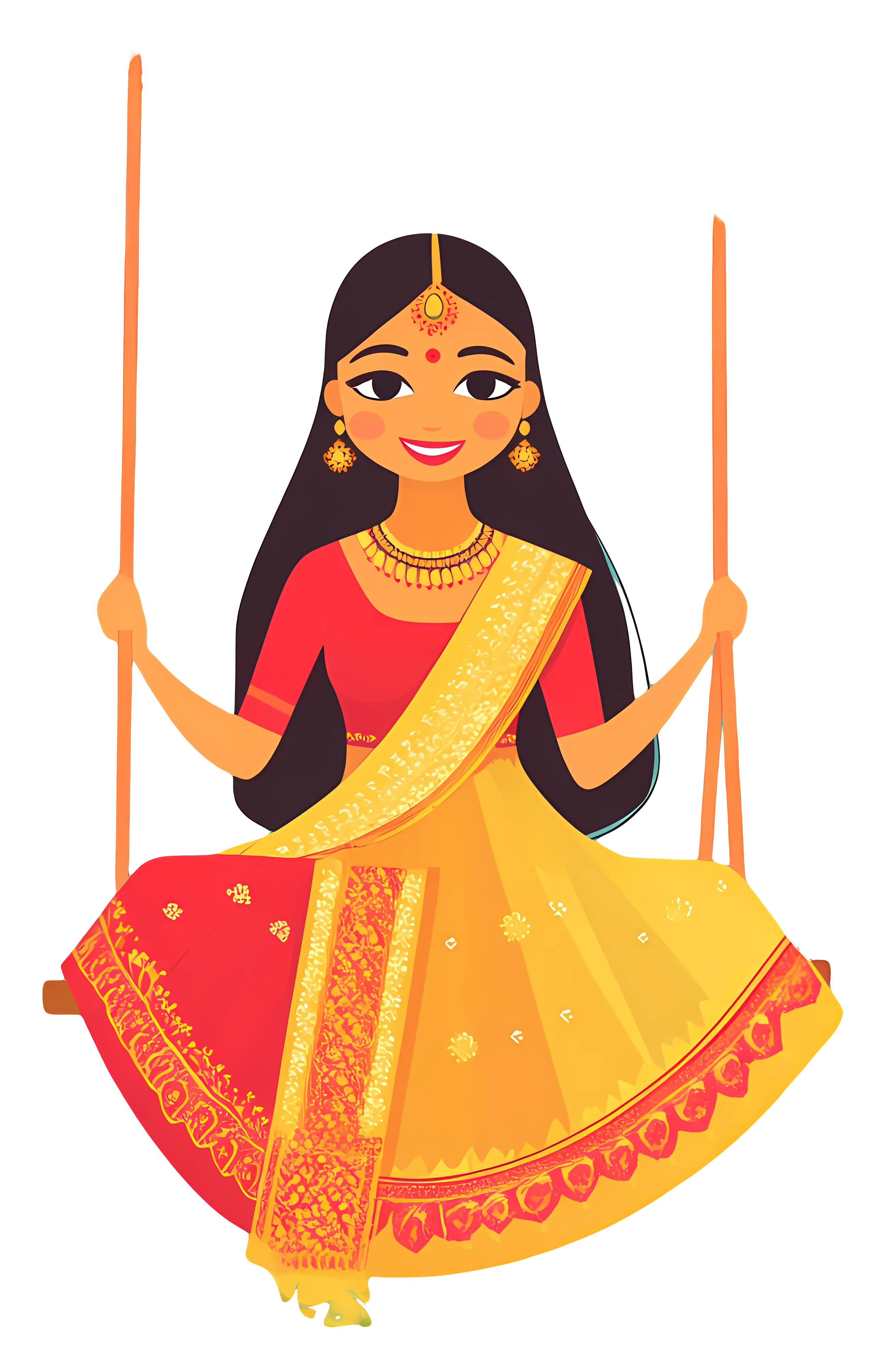 Woman in Traditional Dress on Swing