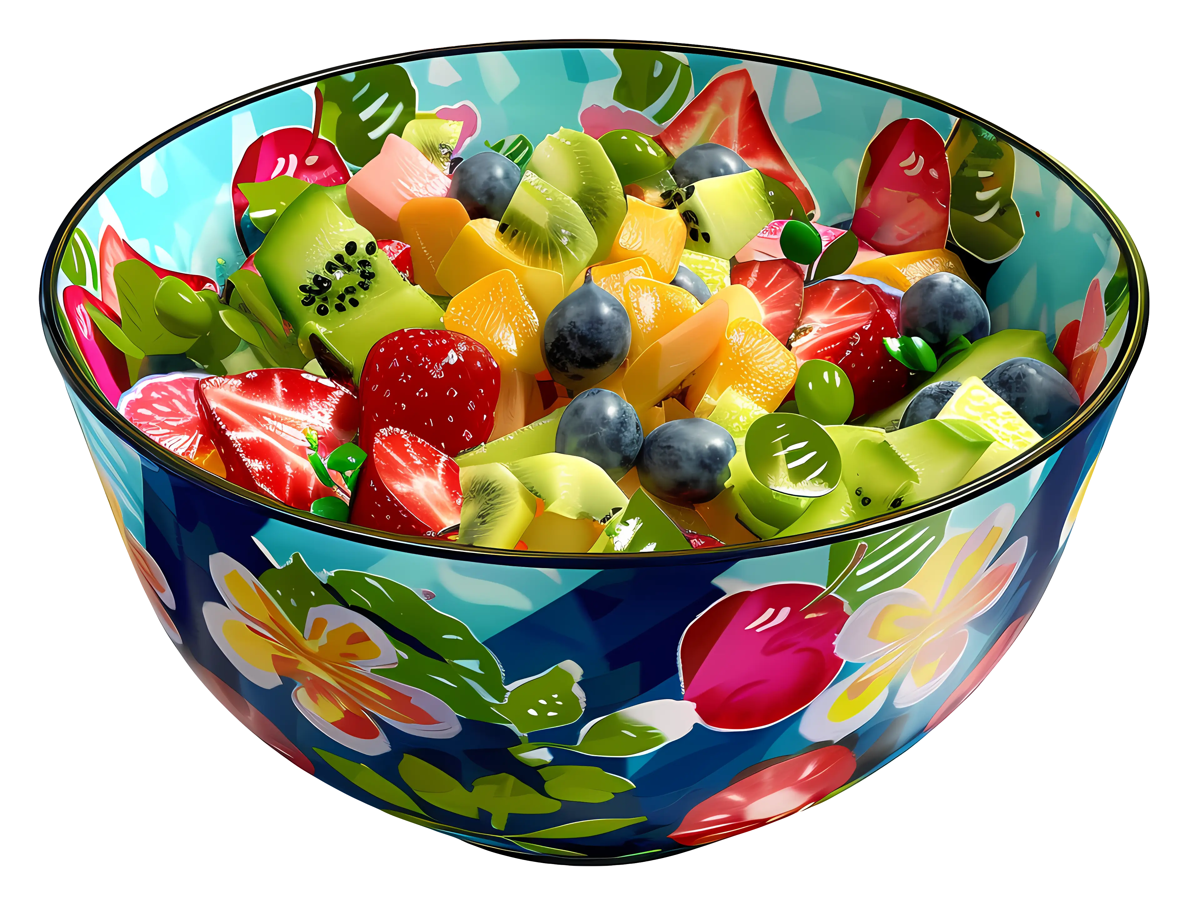 Colorful Fruit Salad in a Decorative Bowl