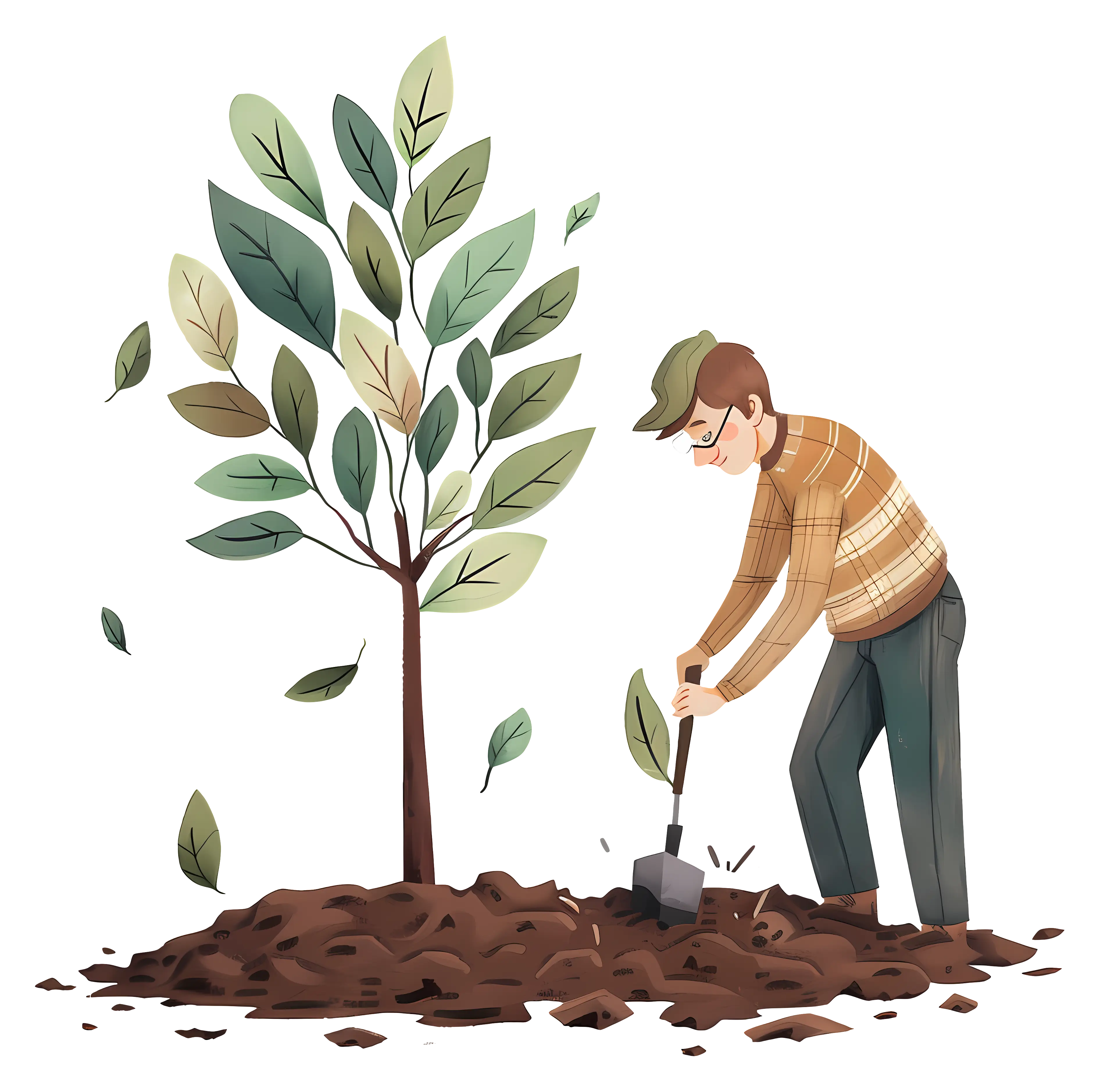 Gardener Planting Tree Illustration for Nature Care