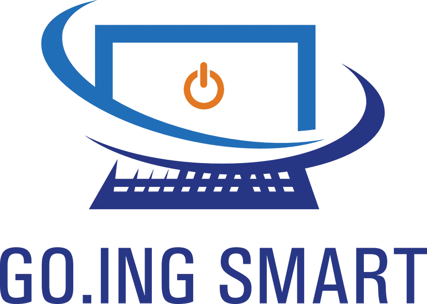 GO.ING Smart Technology Logo with Blue Laptop Design