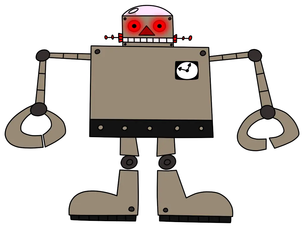 Cartoon Robot with Red Eyes