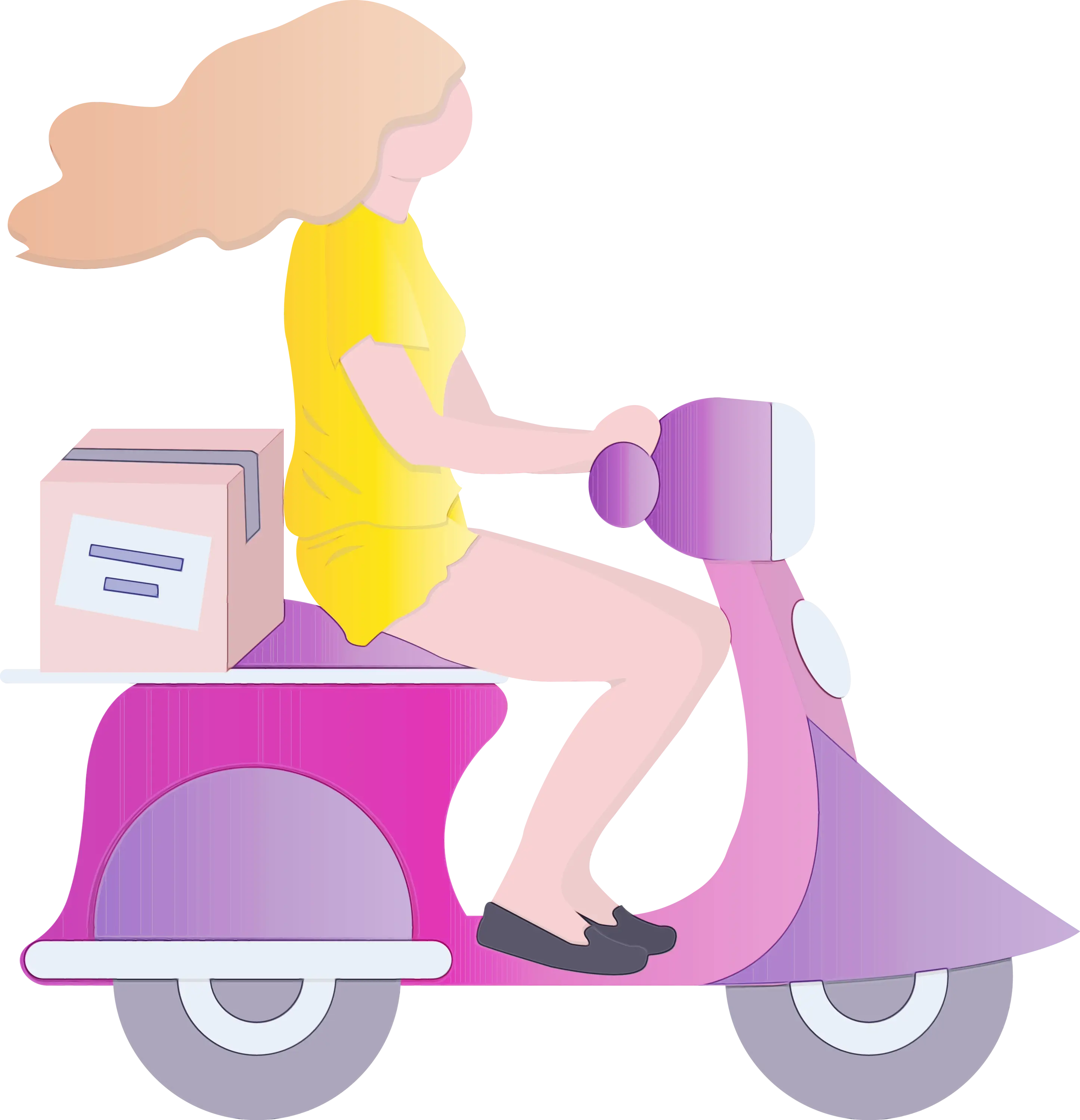 Woman Riding Pink Scooter with Delivery Package