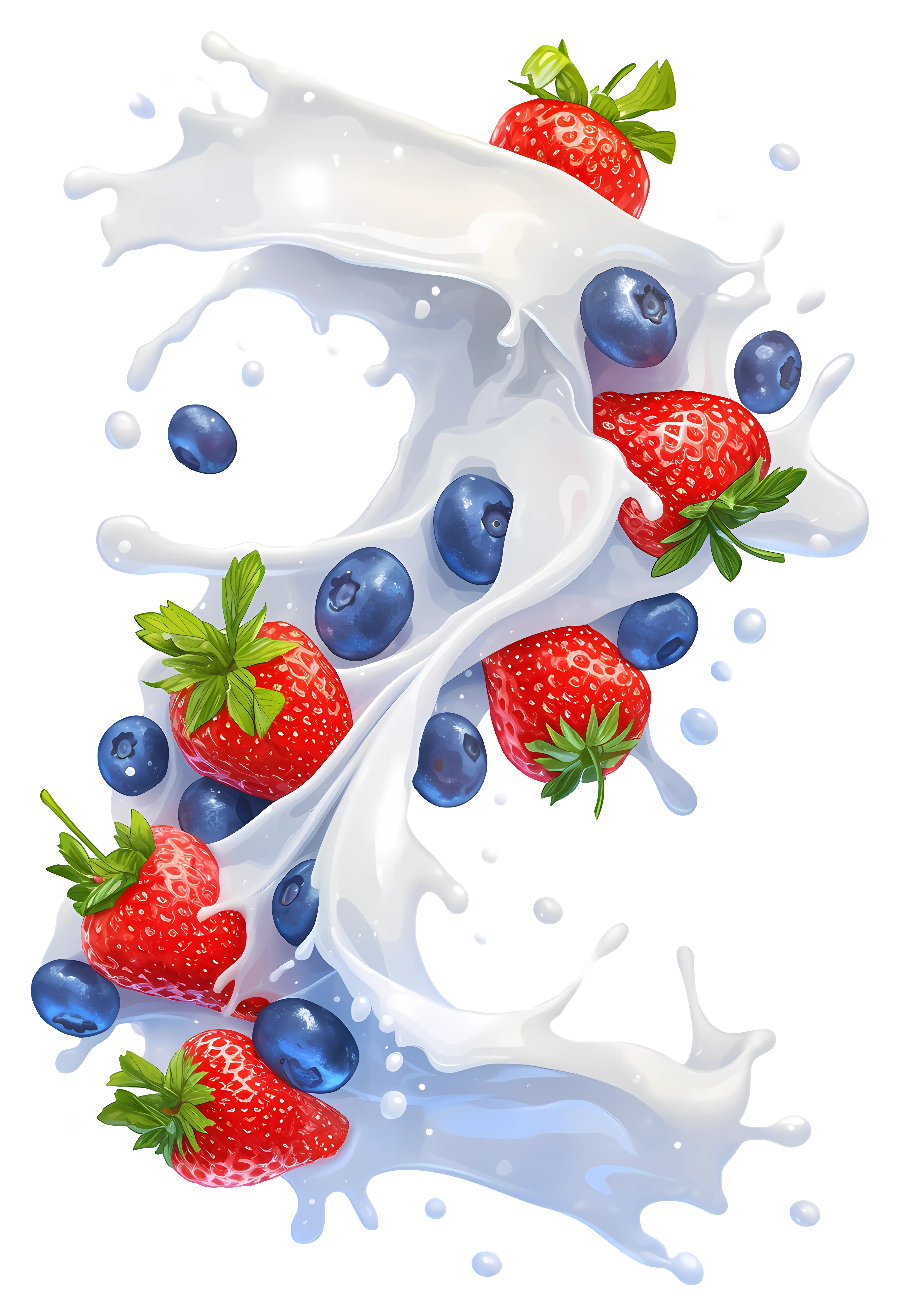 Milk Splash with Strawberries and Blueberries