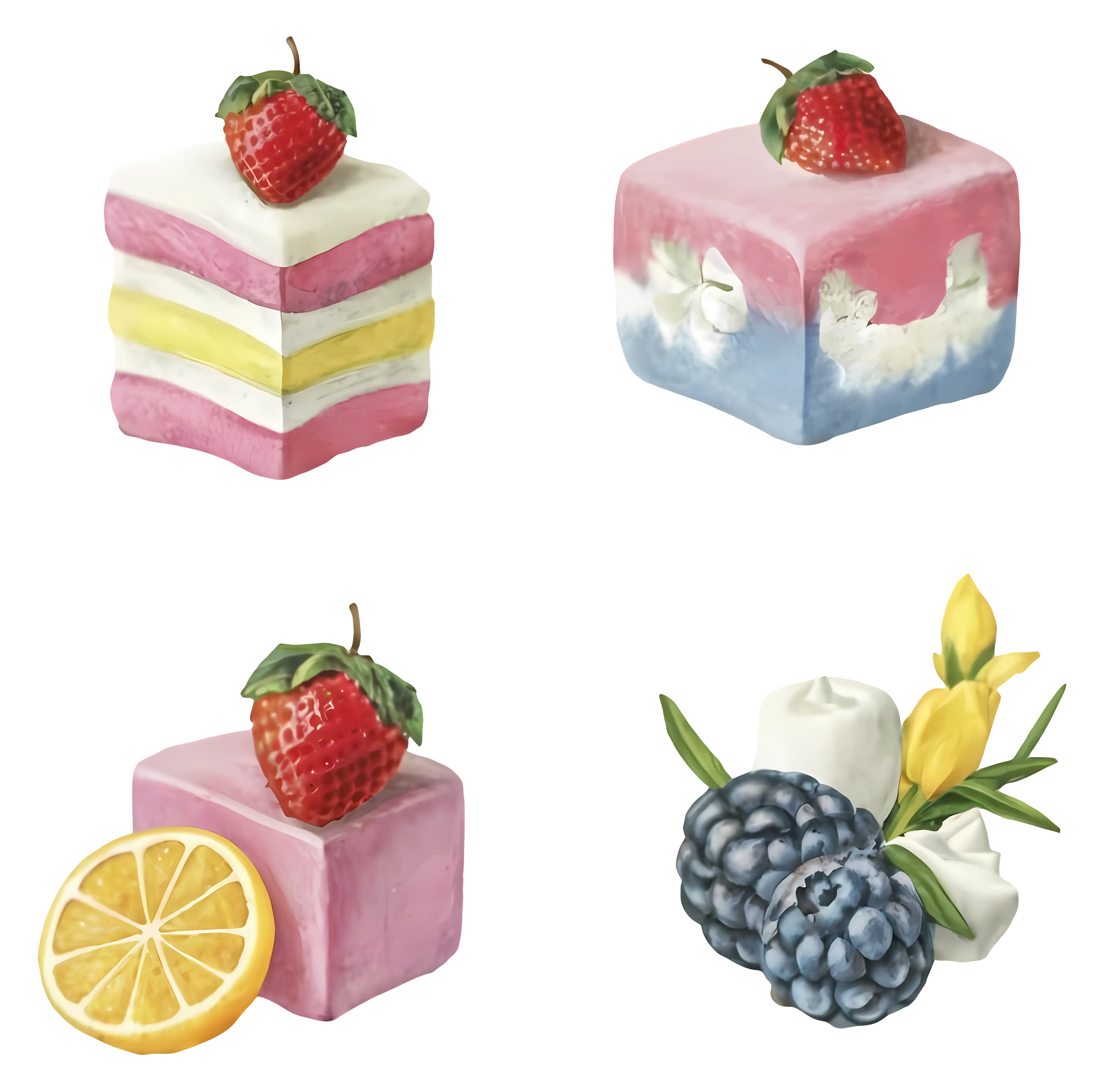 Colorful Dessert Cubes with Fruits
