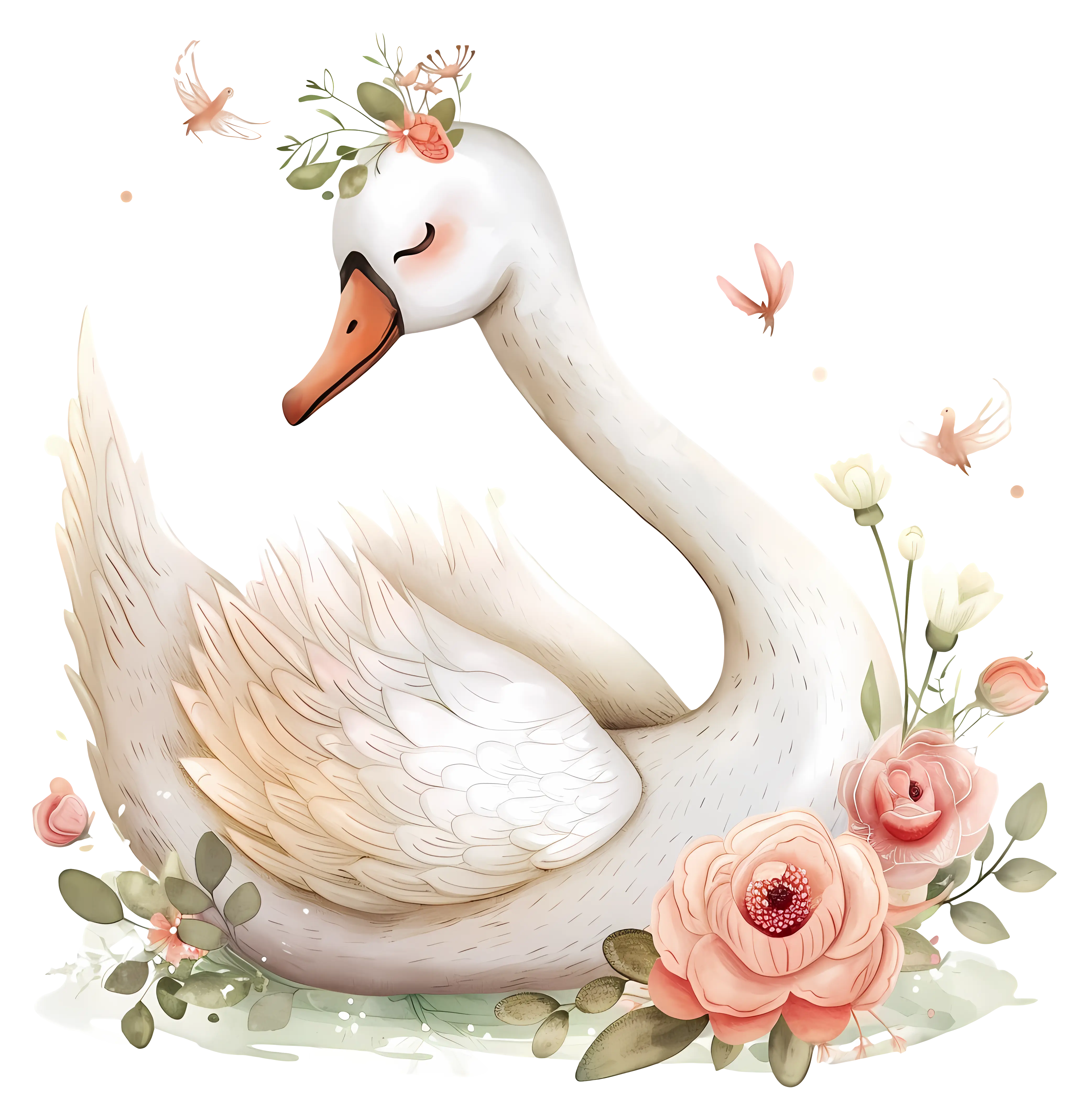 Elegant Swan Amidst Floral Embellishments