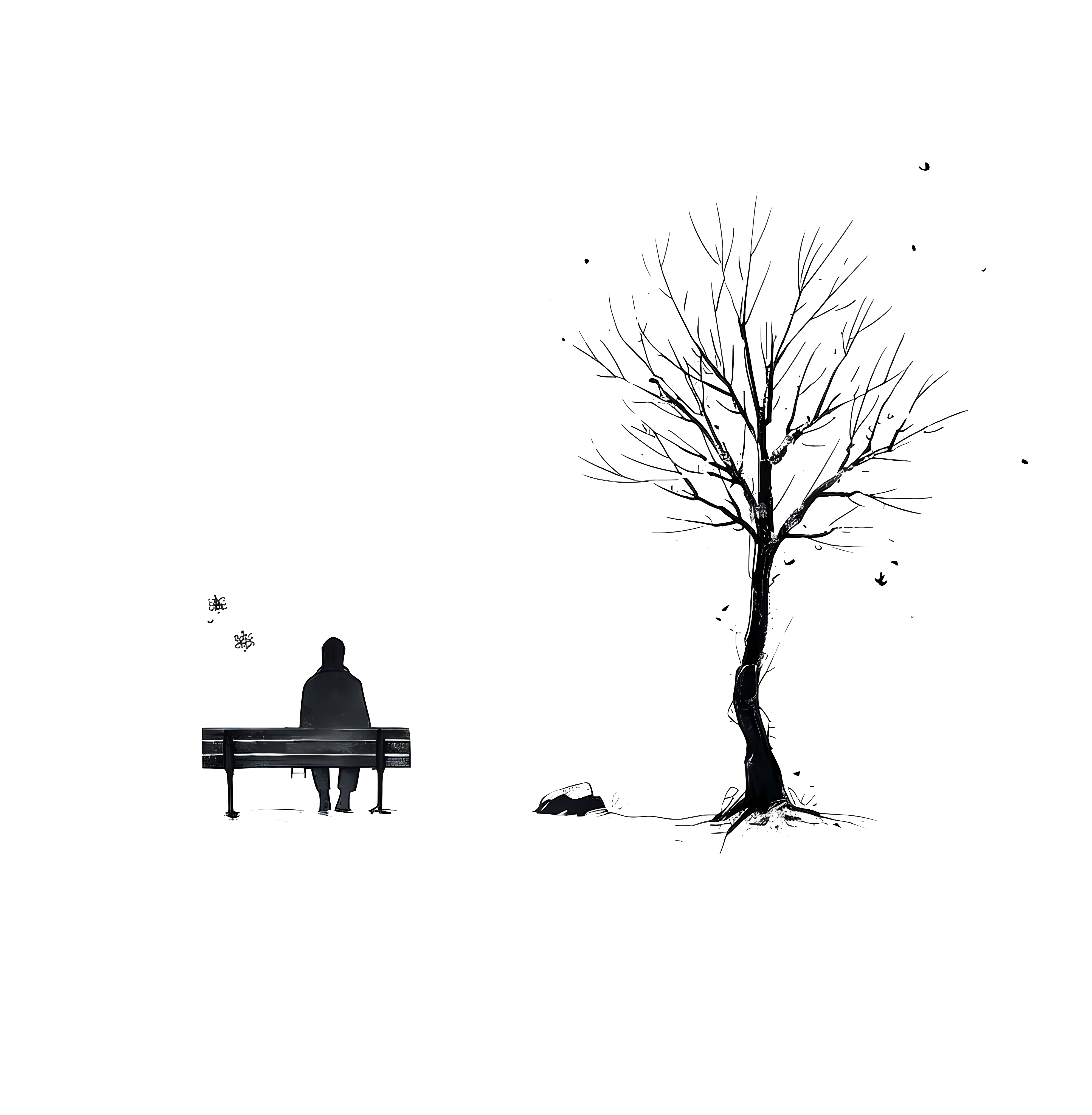 Solitary Bench and Bare Tree Illustration