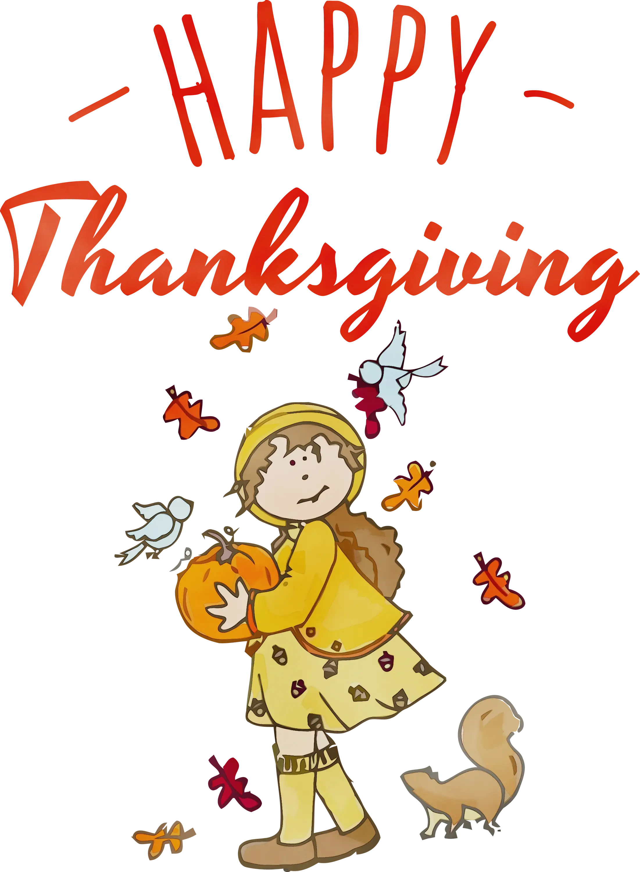 Happy Thanksgiving with Girl and Pumpkin