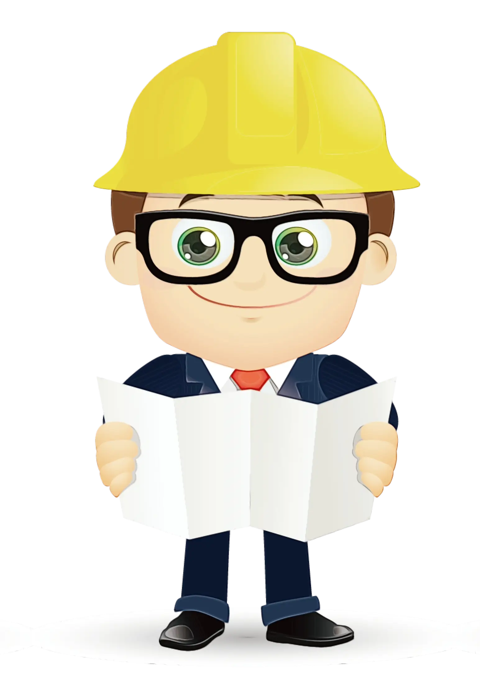 Cartoon Engineer with Blueprint