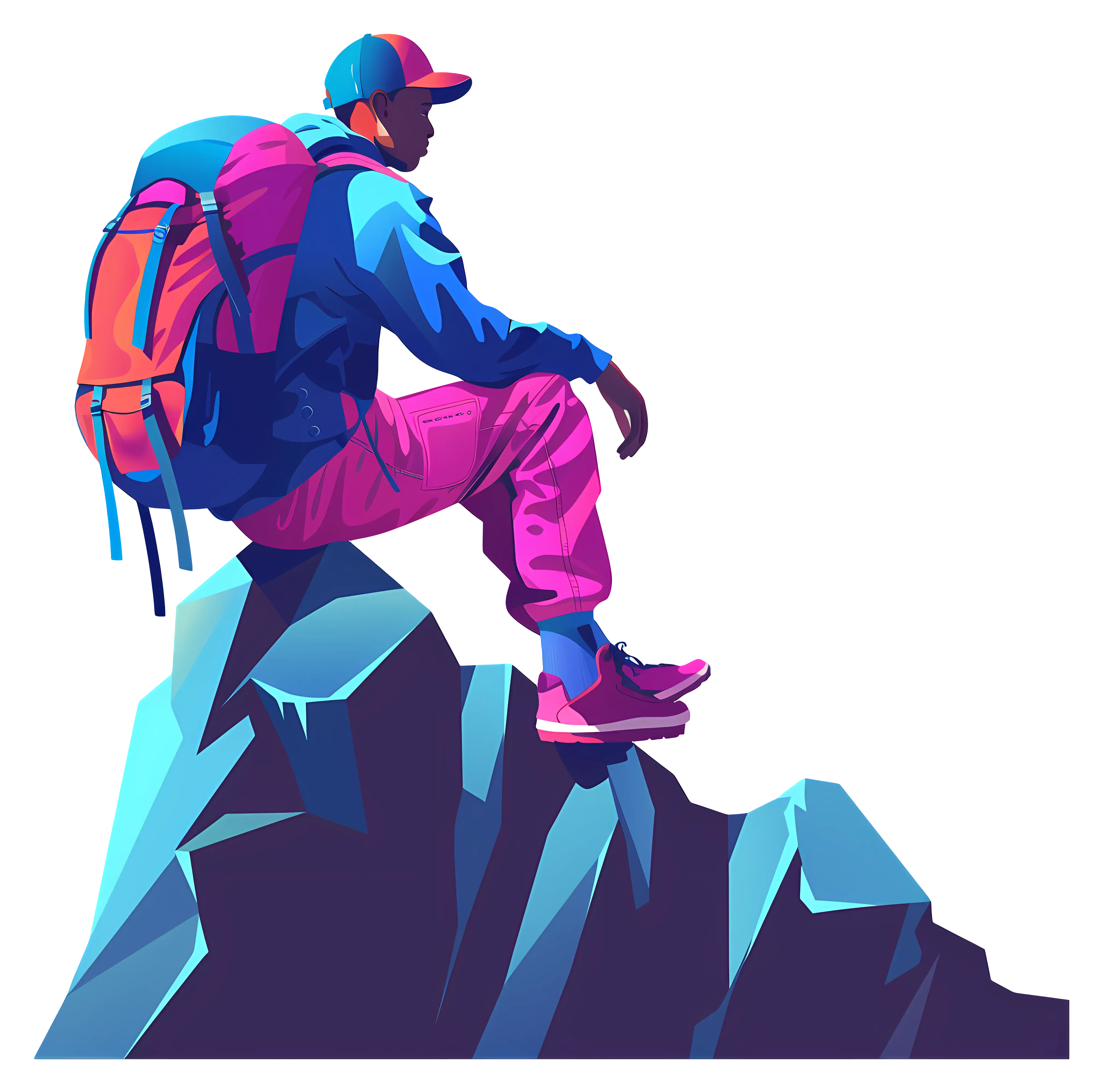 Hiker Sitting on Rock Summit
