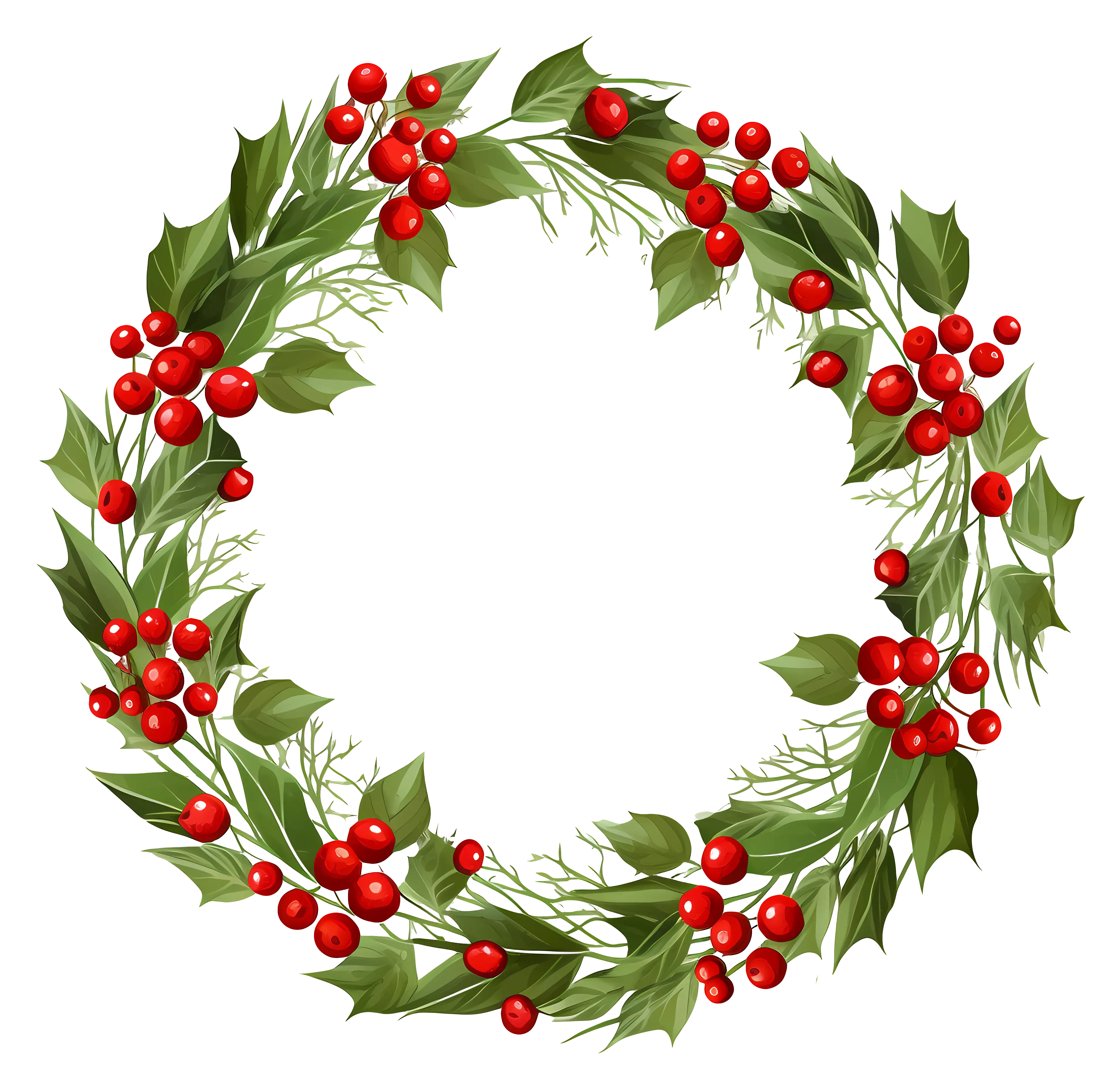 Holly Wreath with Red Berries