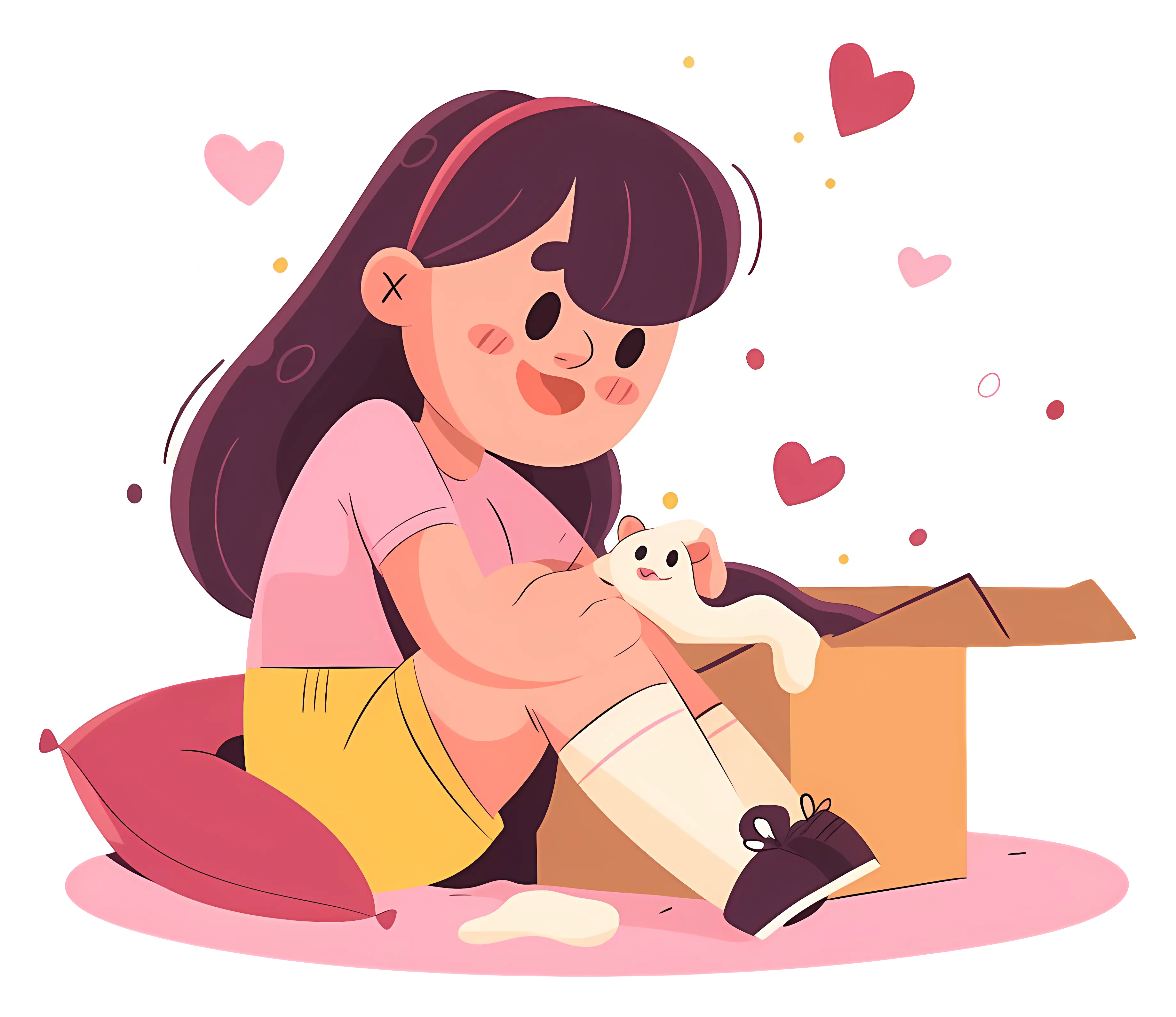 Girl Sitting with Box and Toy