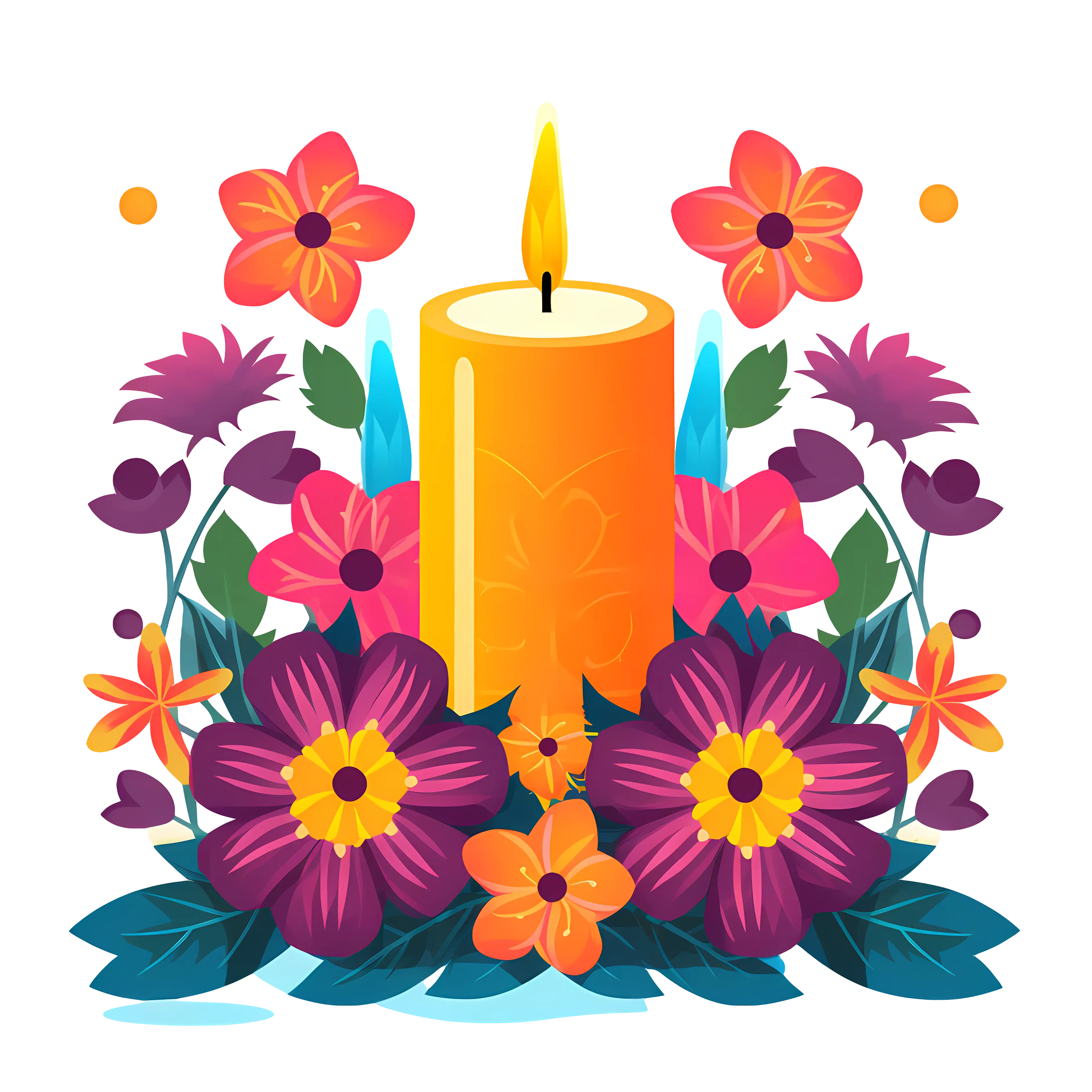 Candle with Colorful Flowers