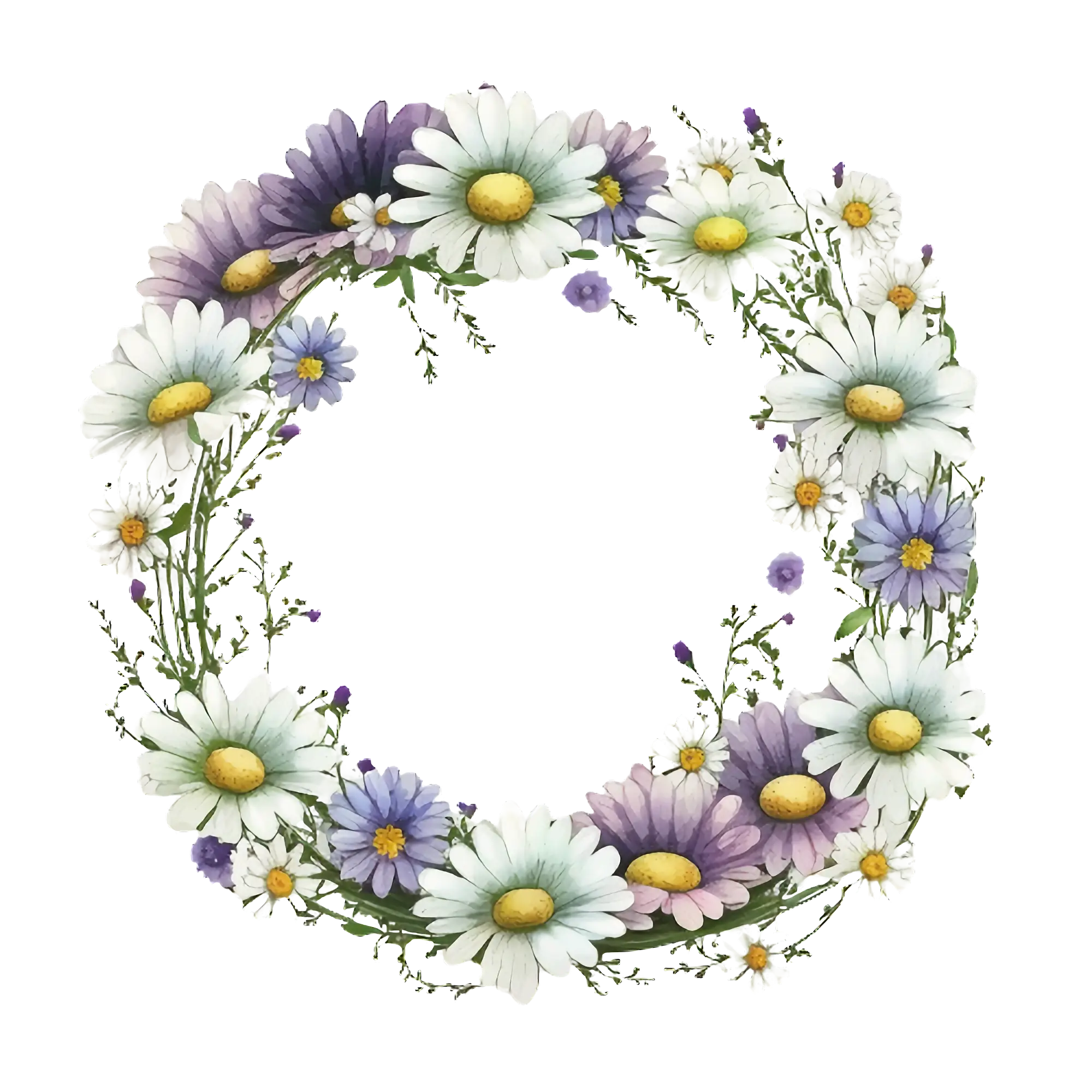 Colorful Daisy and Wildflower Floral Wreath Artwork