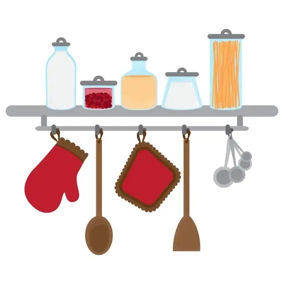 Kitchen Shelf with Jars and Utensils