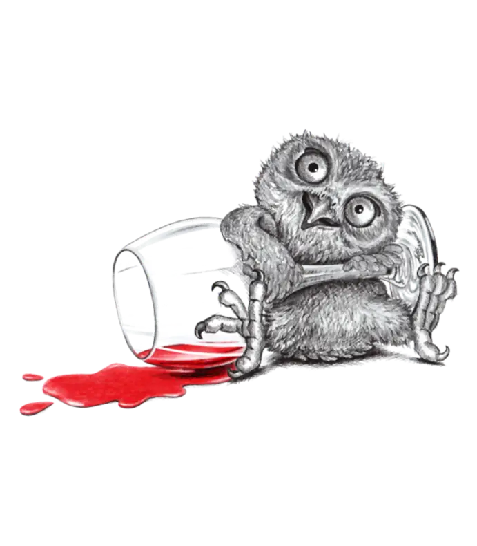 Cute Owl with Spilled Glass
