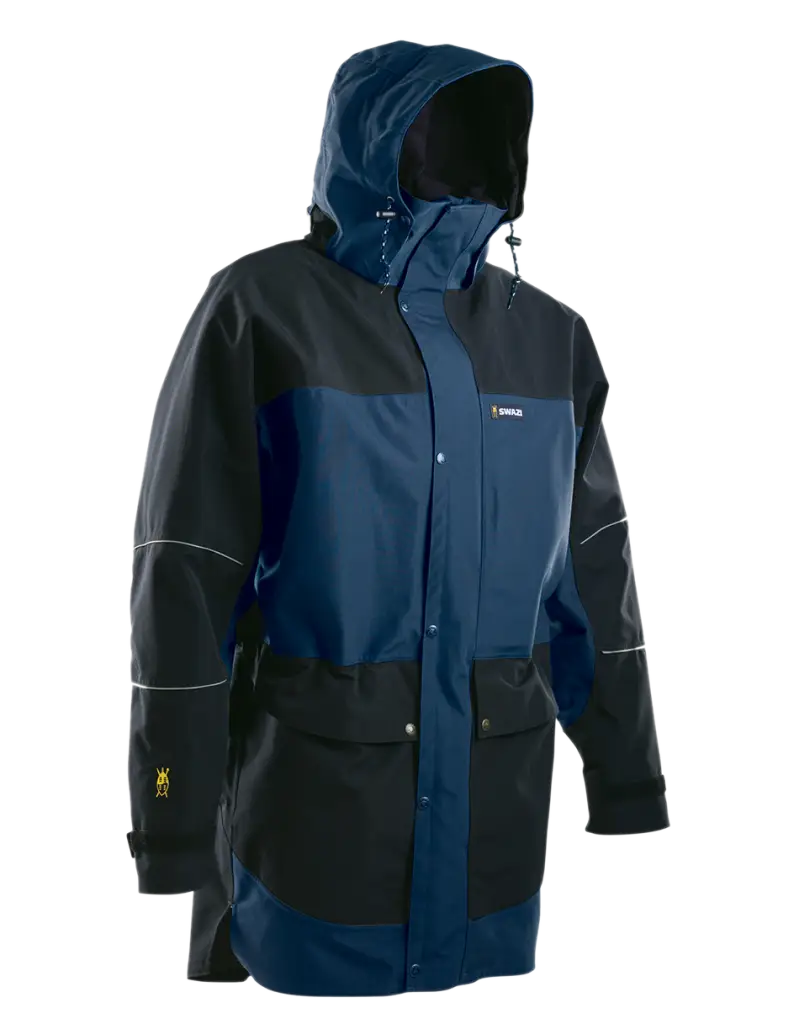 Blue and Black Waterproof Jacket with Hood