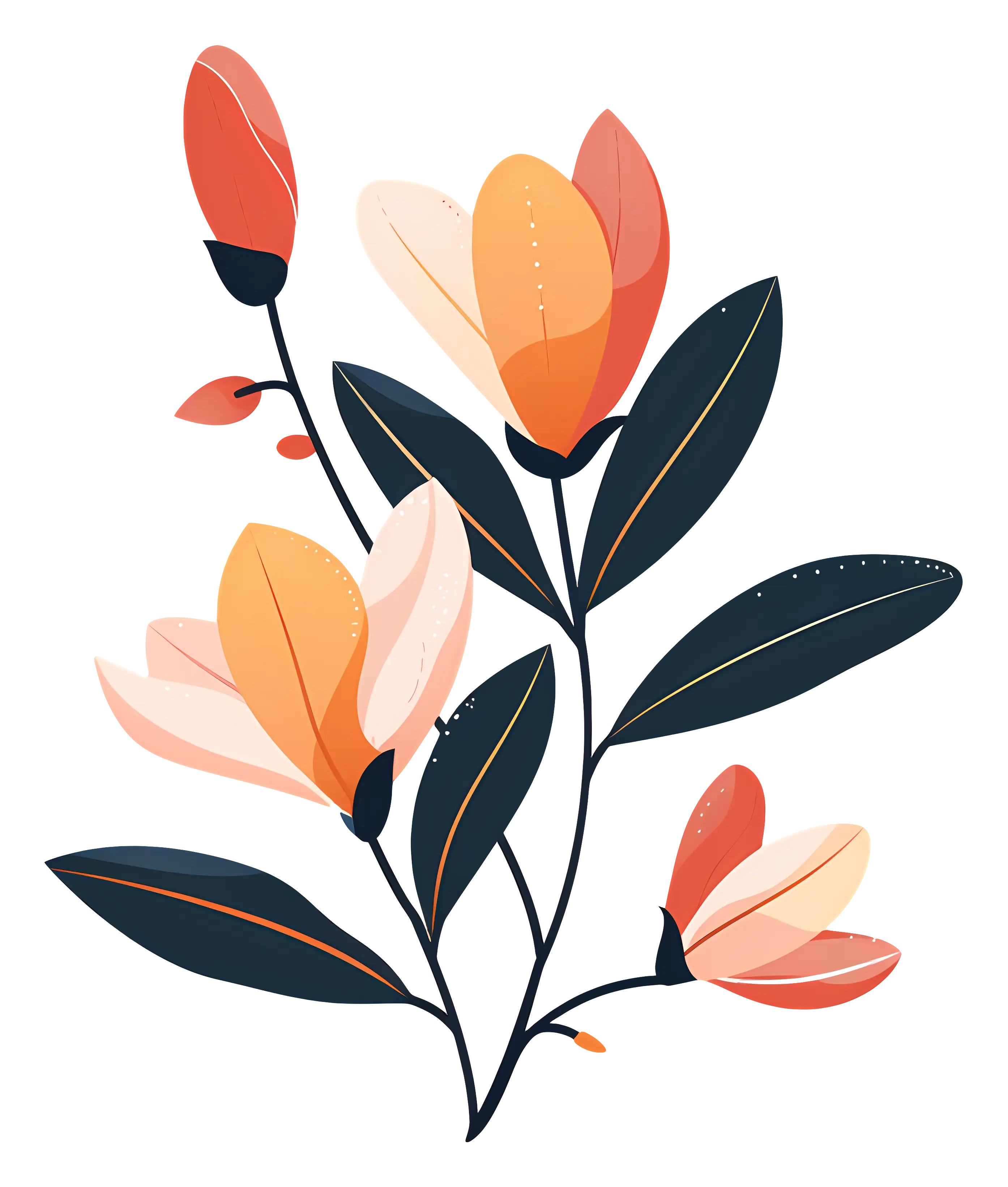 Illustration of Orange Flowers and Leaves