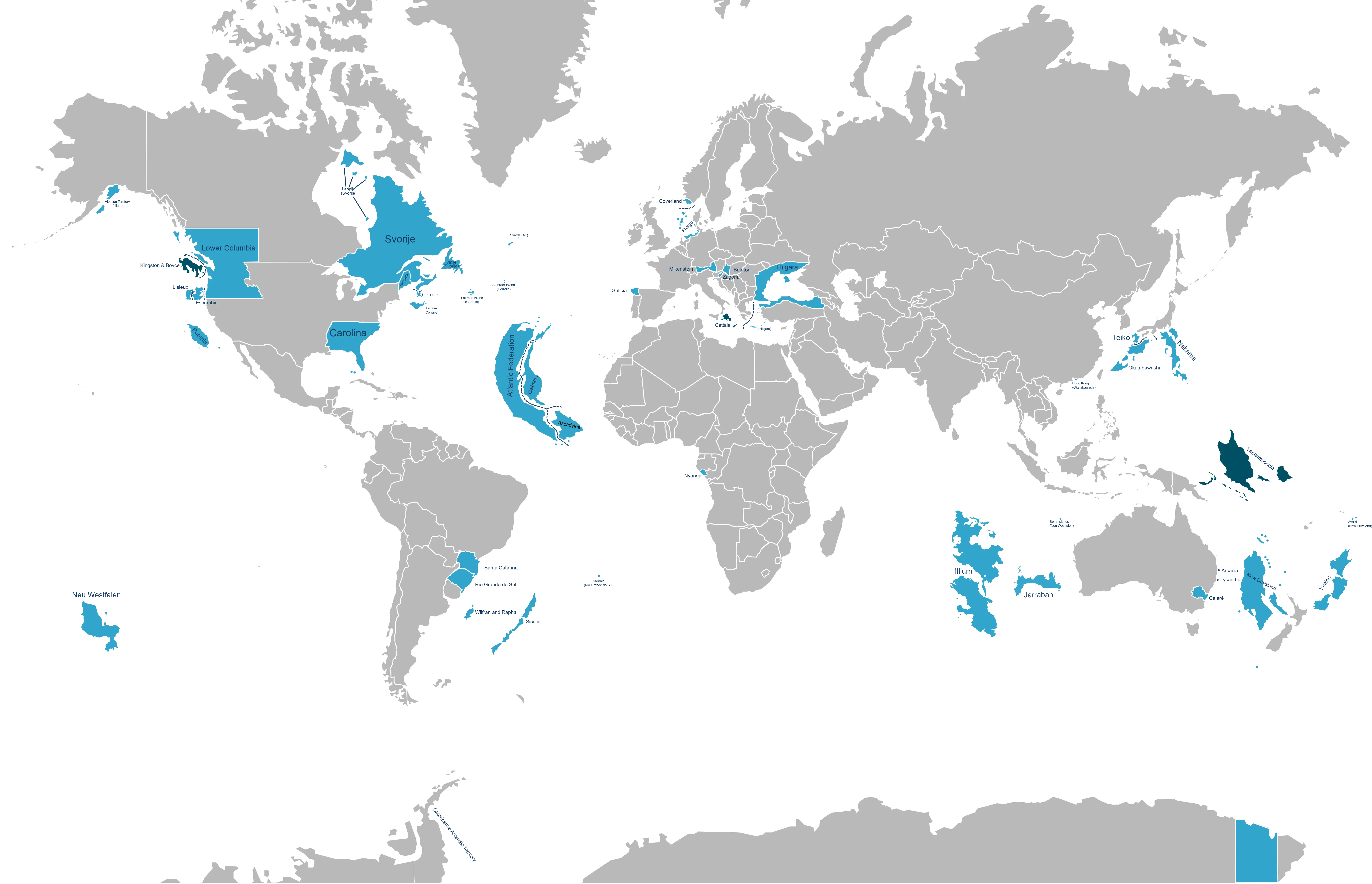 World Map with Highlighted Countries