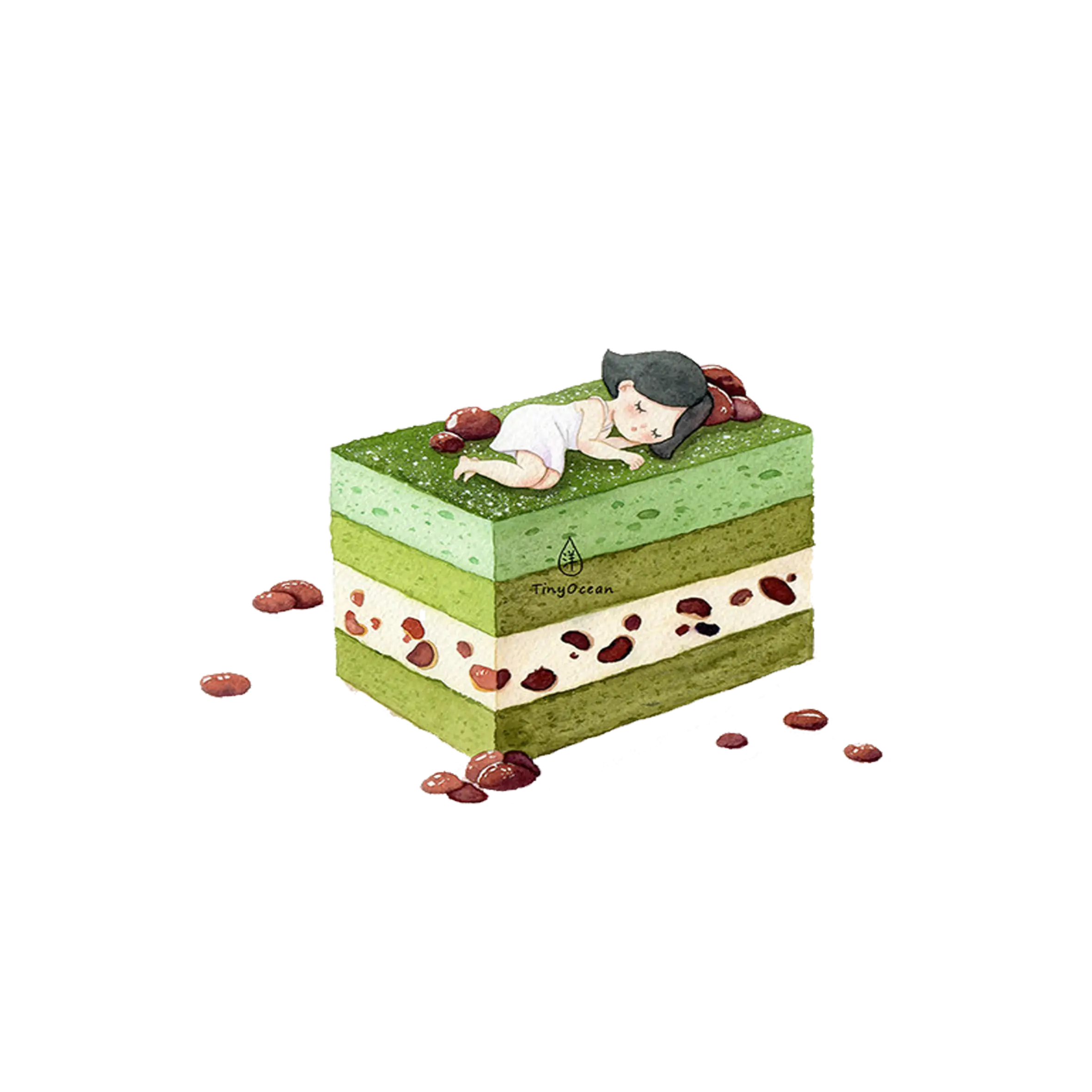 Green Matcha Cake with Red Beans