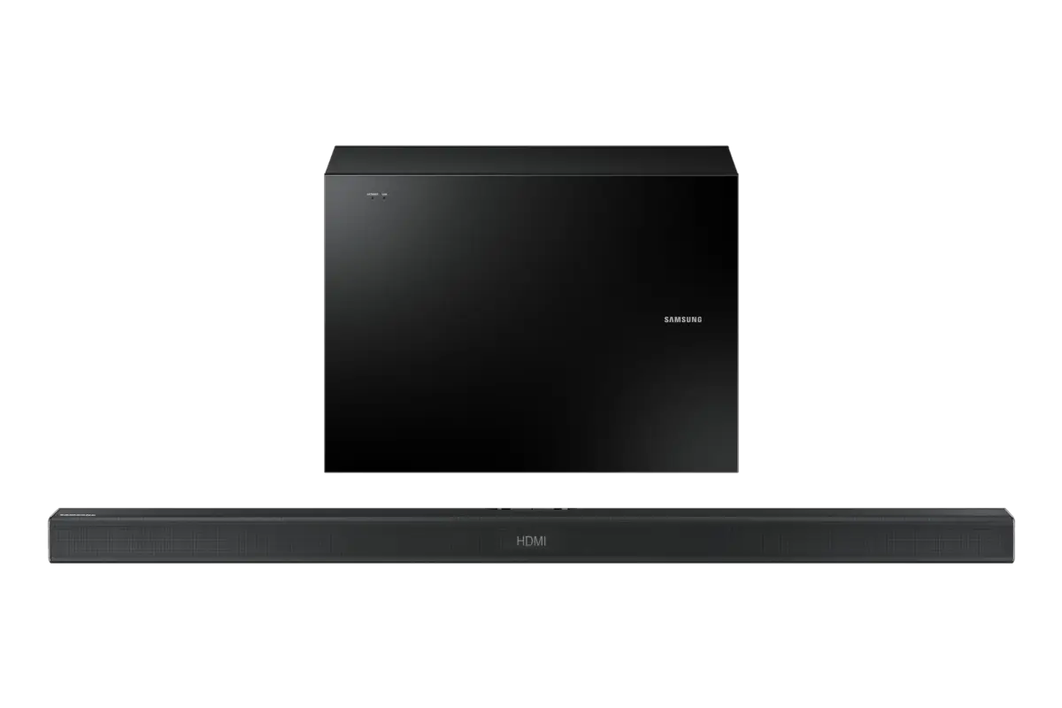 Black Soundbar and Wireless Subwoofer for Premium Audio