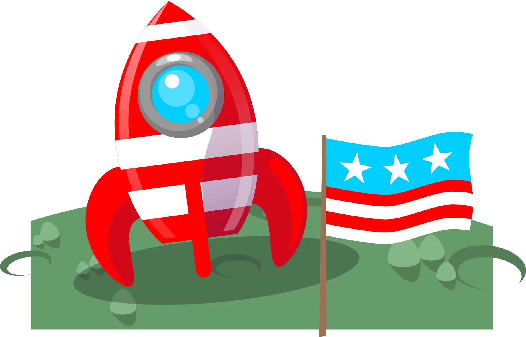 Cartoon Red Rocket with American Flag