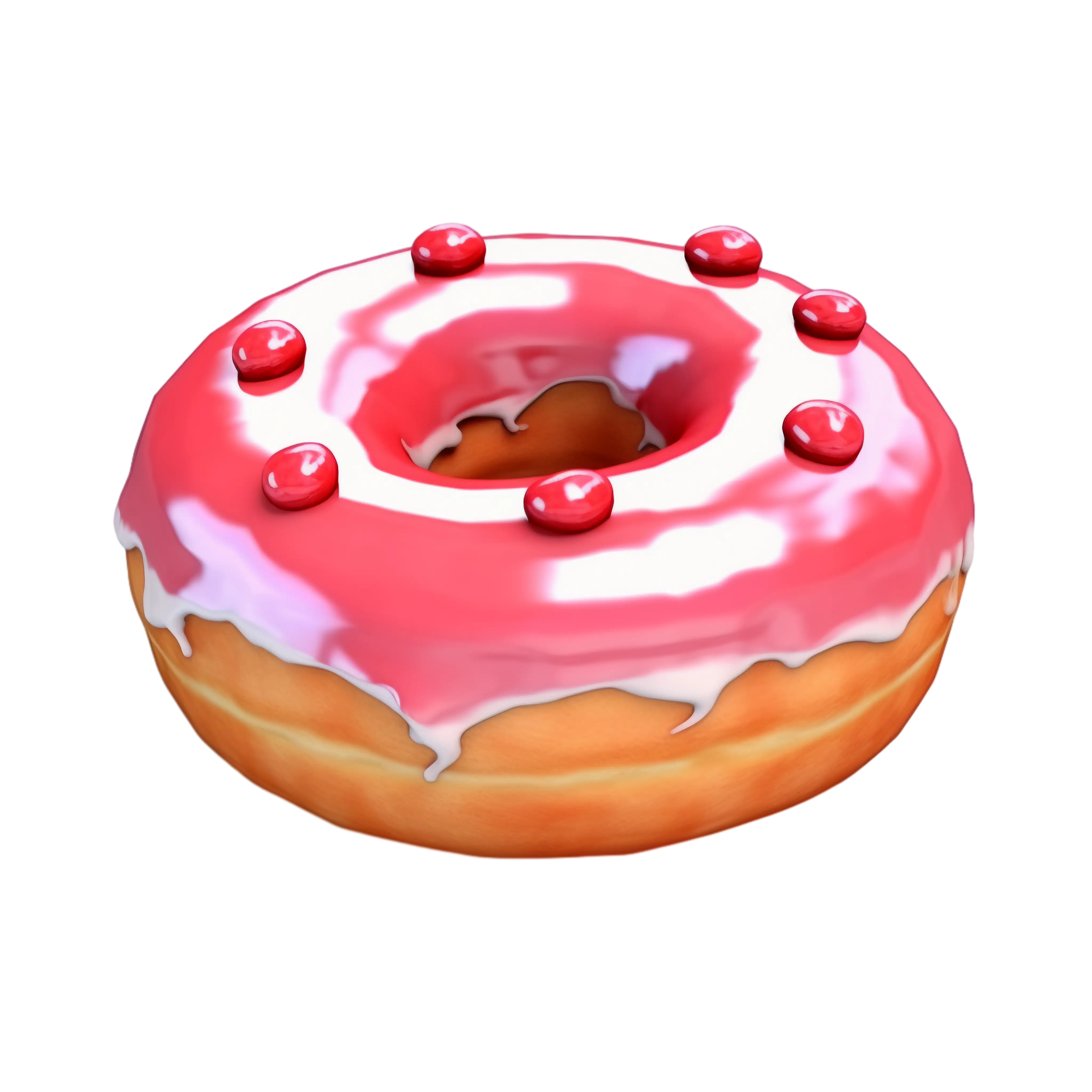 Cartoon Pink Frosted Donut with Cherries