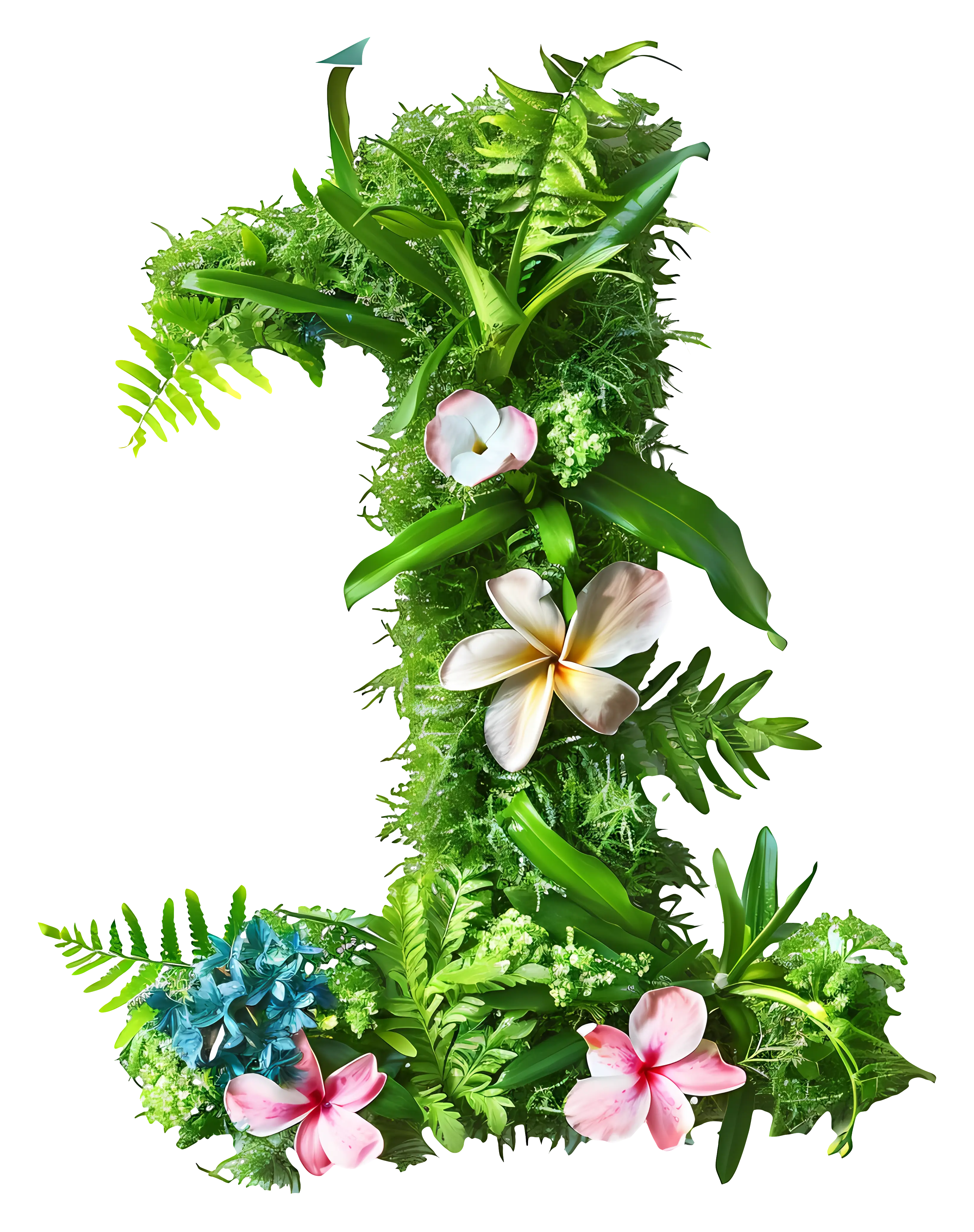 Green Number One with Colorful Flowers