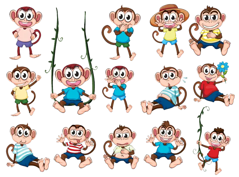 Monkey Cartoon Illustration Set with Playful Poses