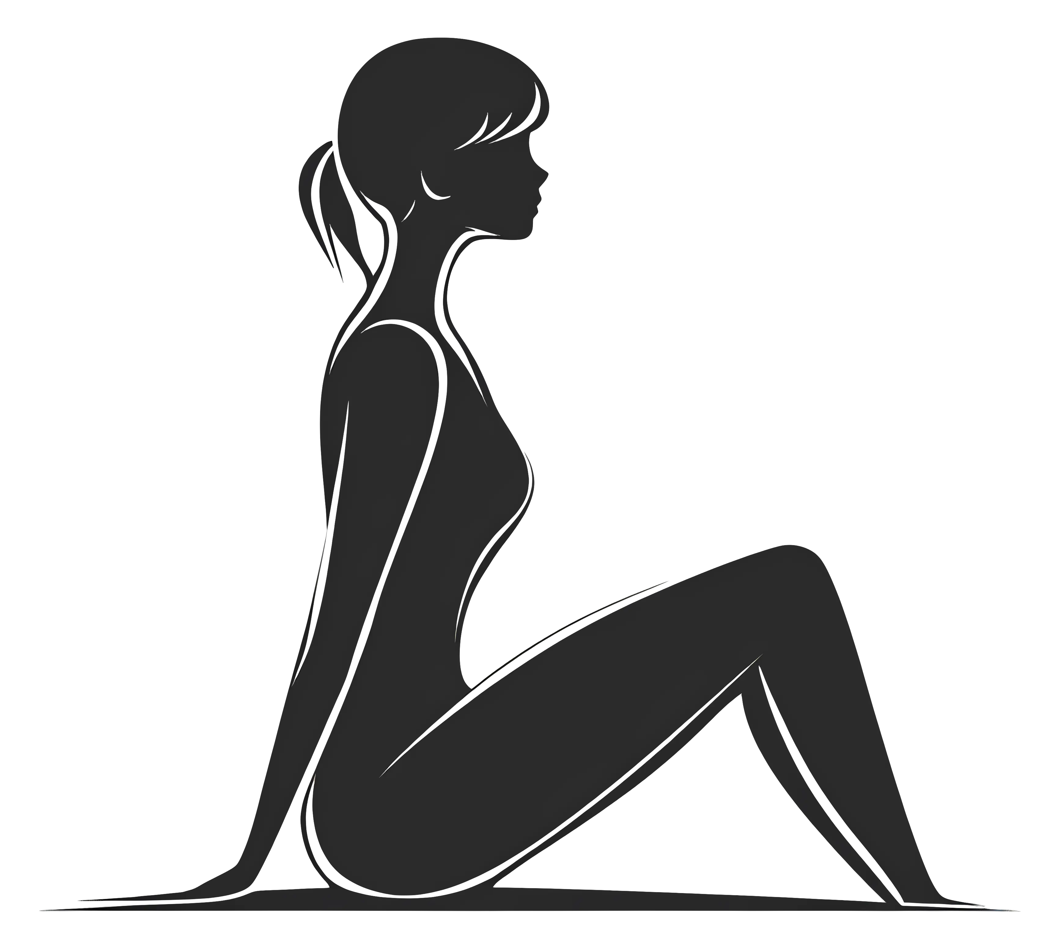 Silhouette Woman Sitting in Relaxed Pose