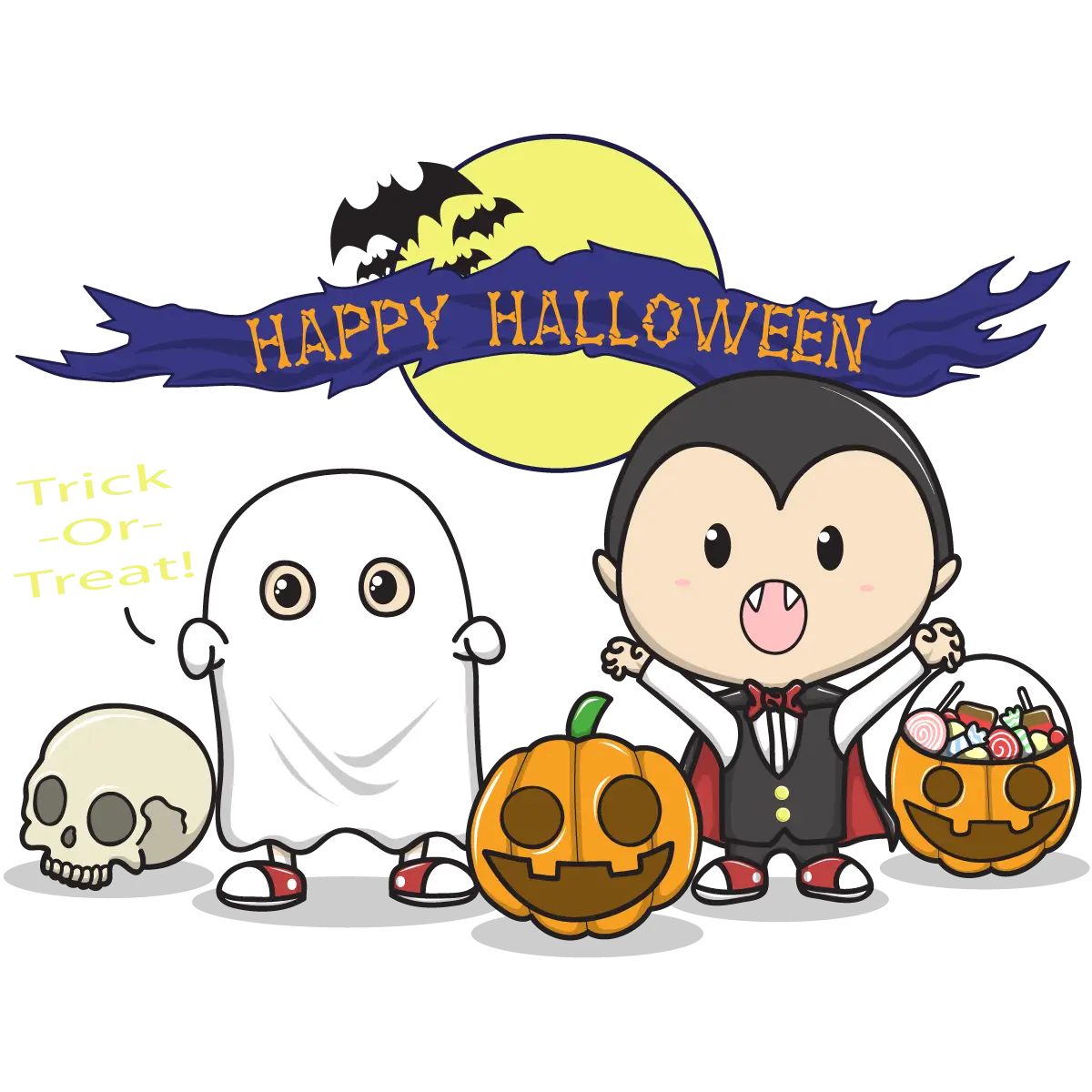 Cute Halloween Characters Trick or Treating