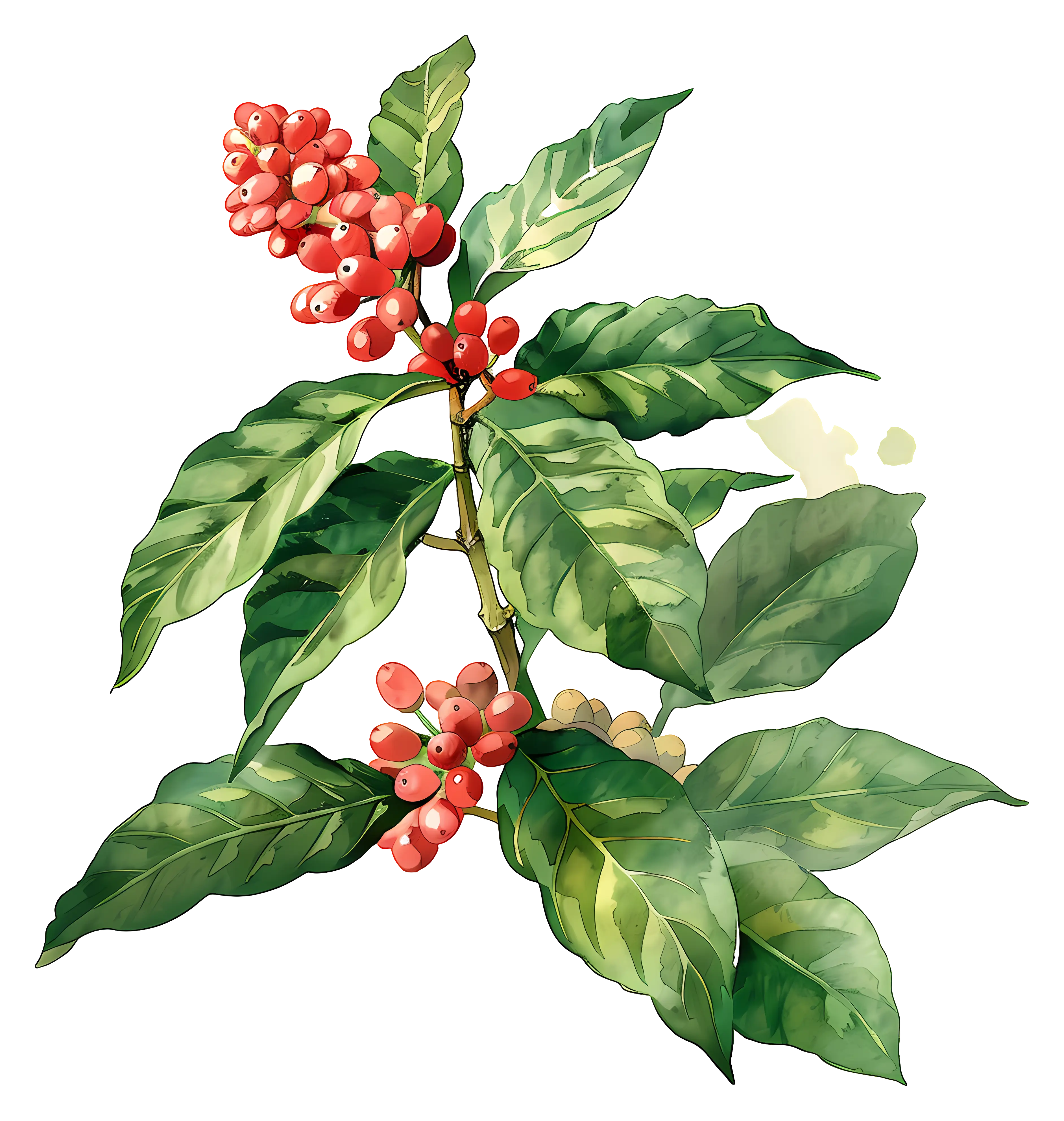 Coffee Plant Branch with Berries