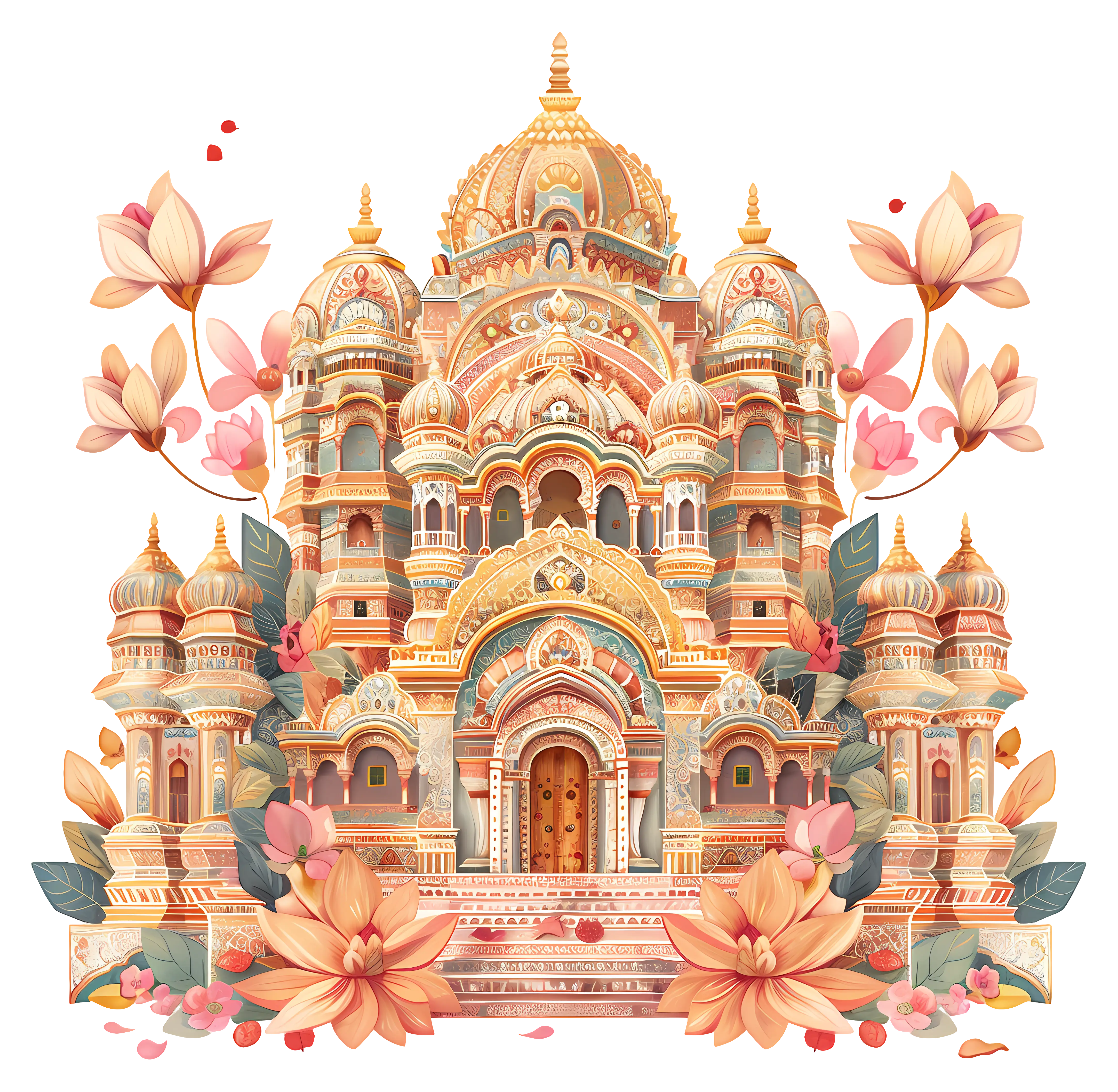 Ornate Indian Temple with Lotus Flowers