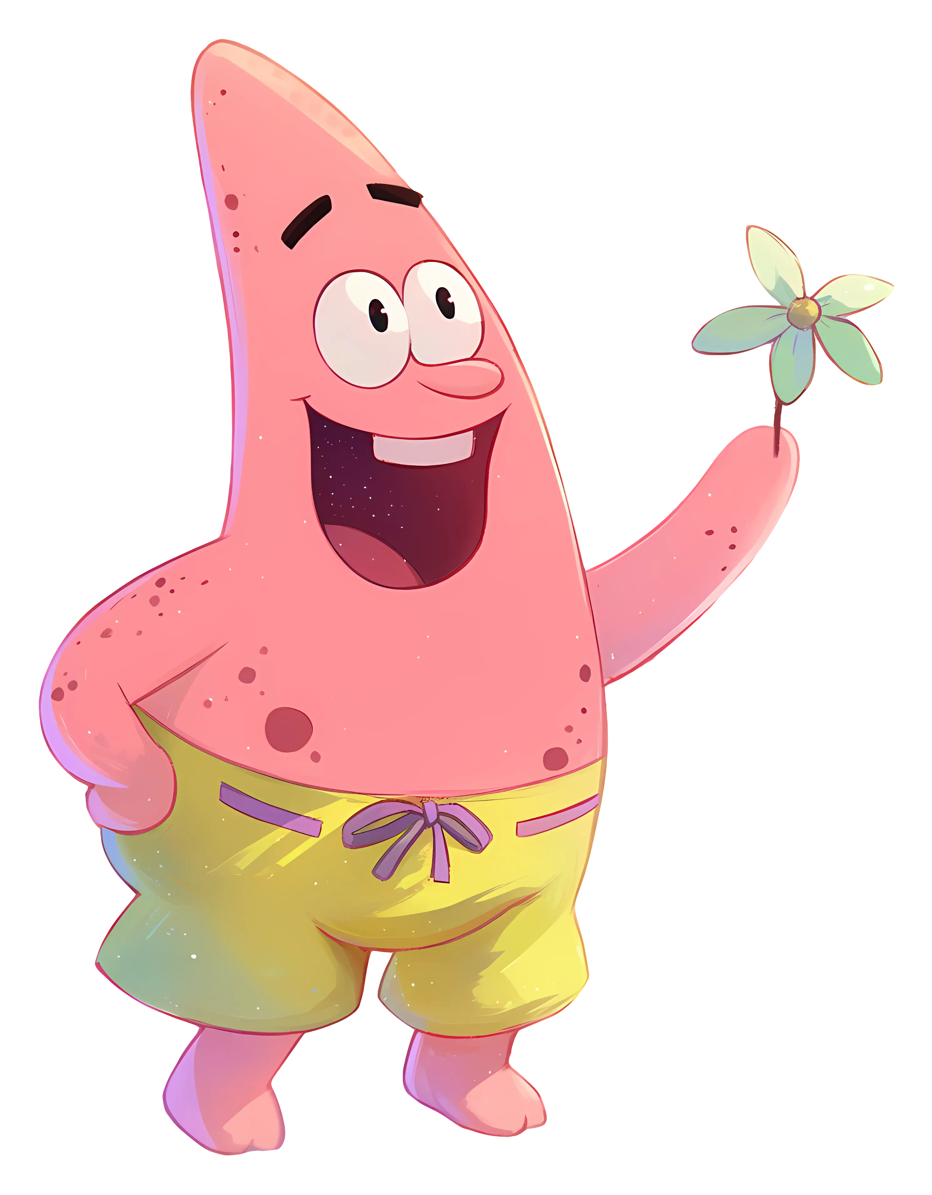 Pink Starfish Character Holding Flower