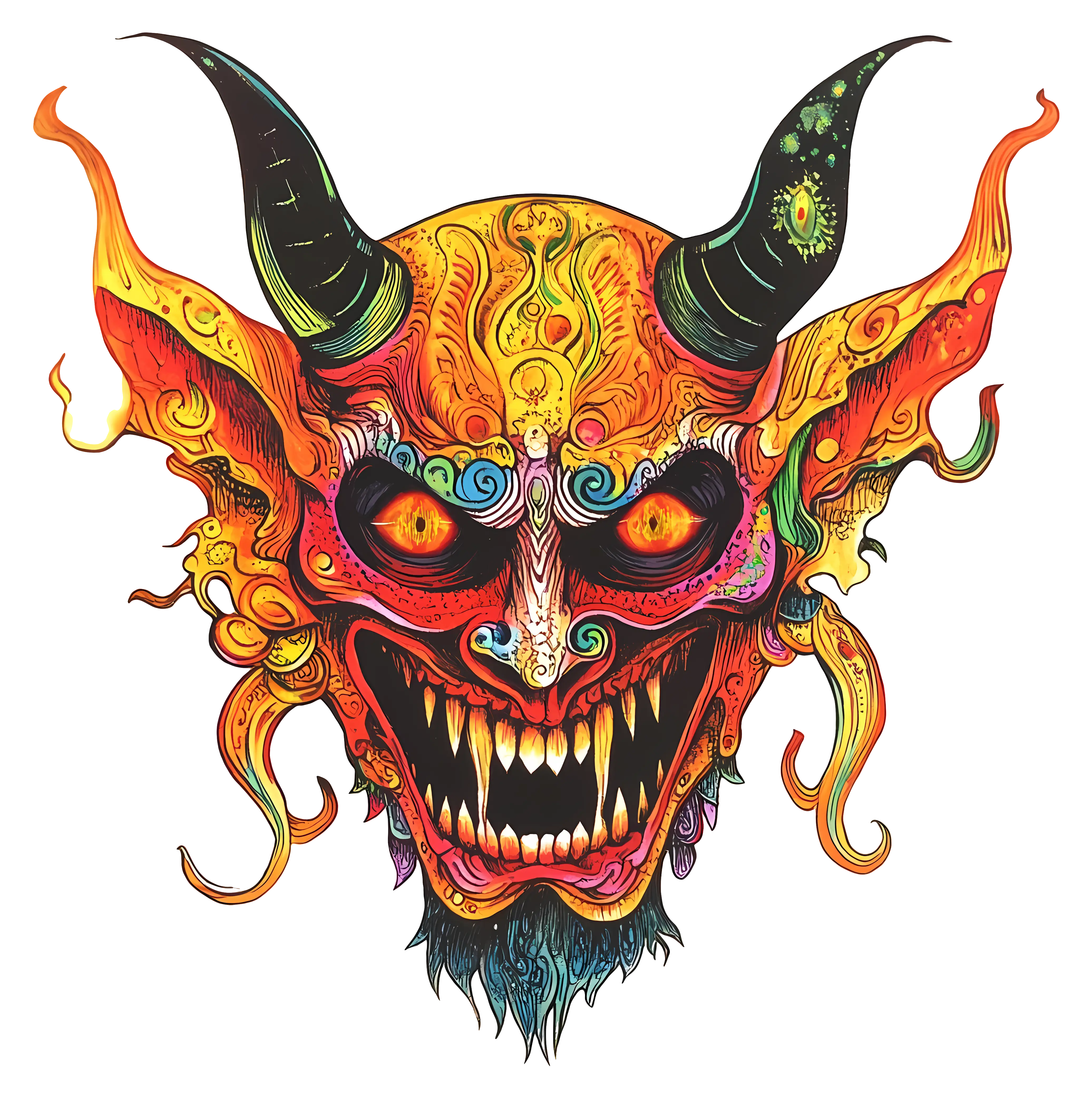 Vivid Demon Face Art for Halloween