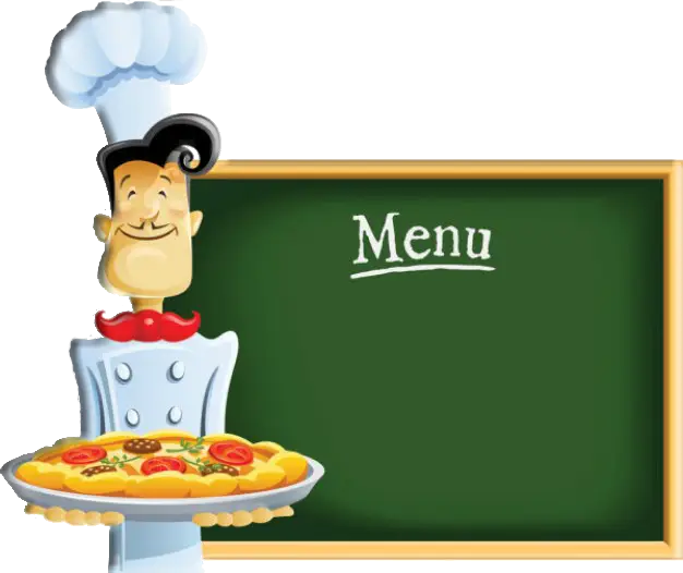 Chef with Menu Board Holding Pasta