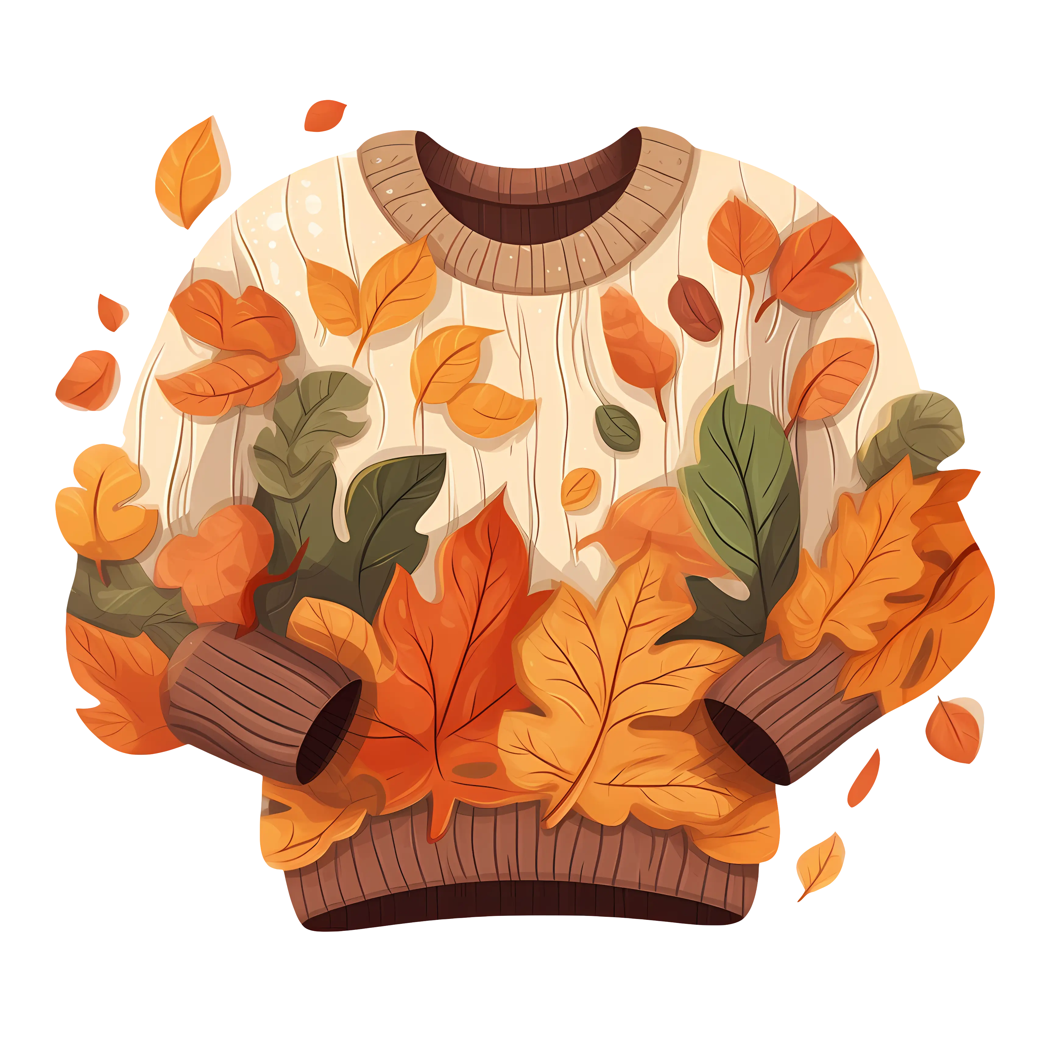 Cozy Autumn Sweater with Falling Leaves
