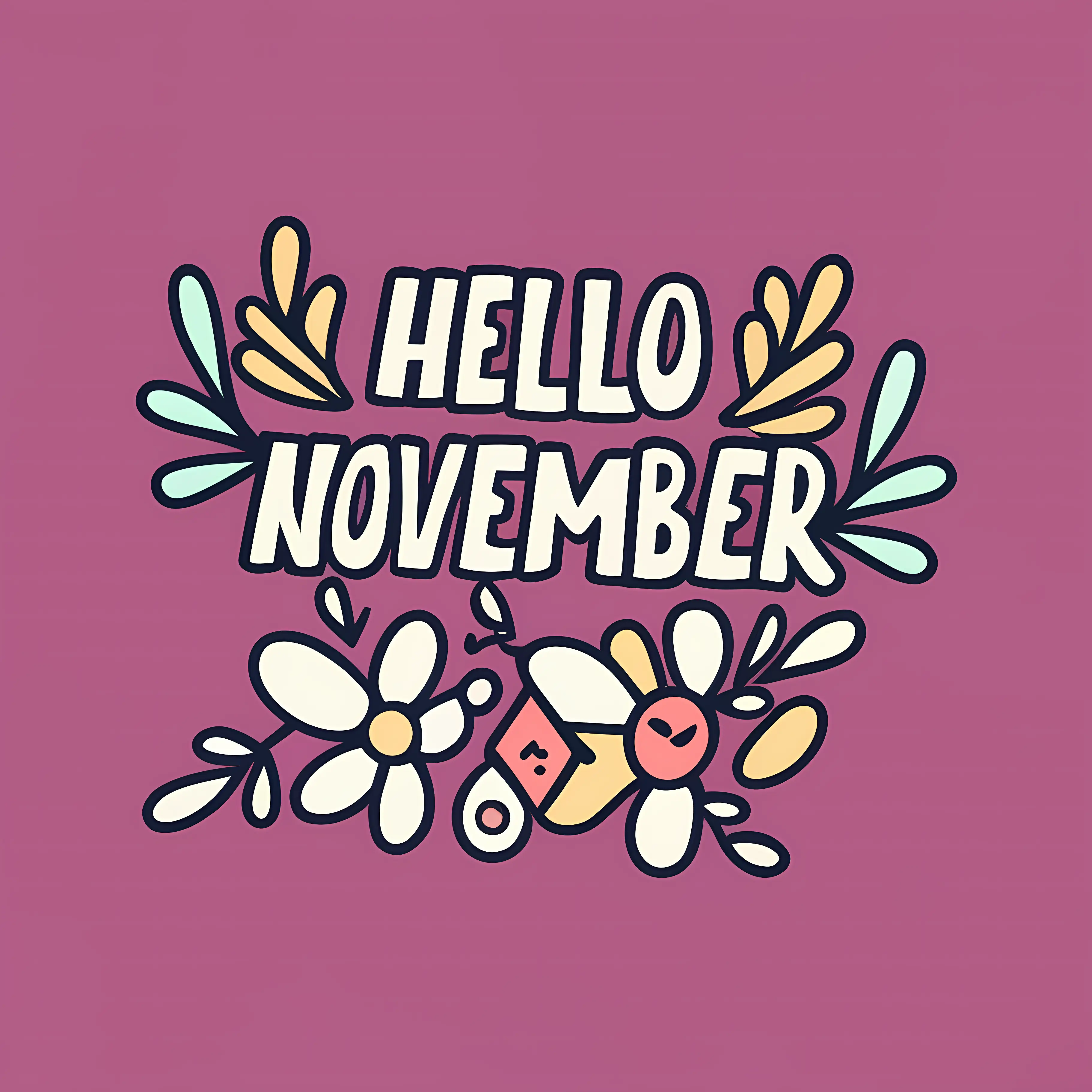 Decorative Hello November Typography with Floral Designs