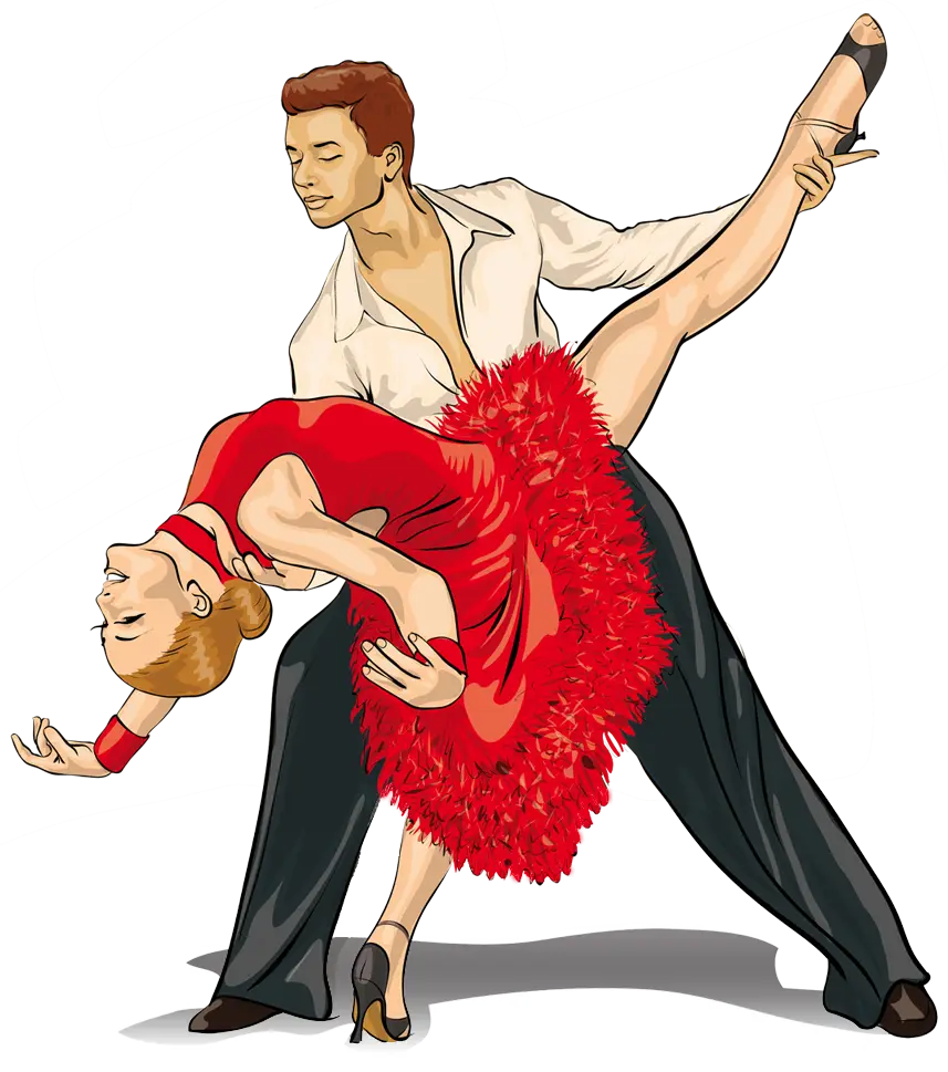 Cartoon Dancing Couple in Red Dress