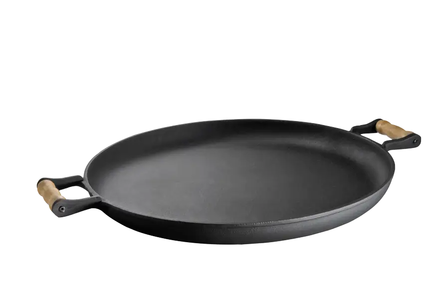 Flat Black Pan with Wooden Handles