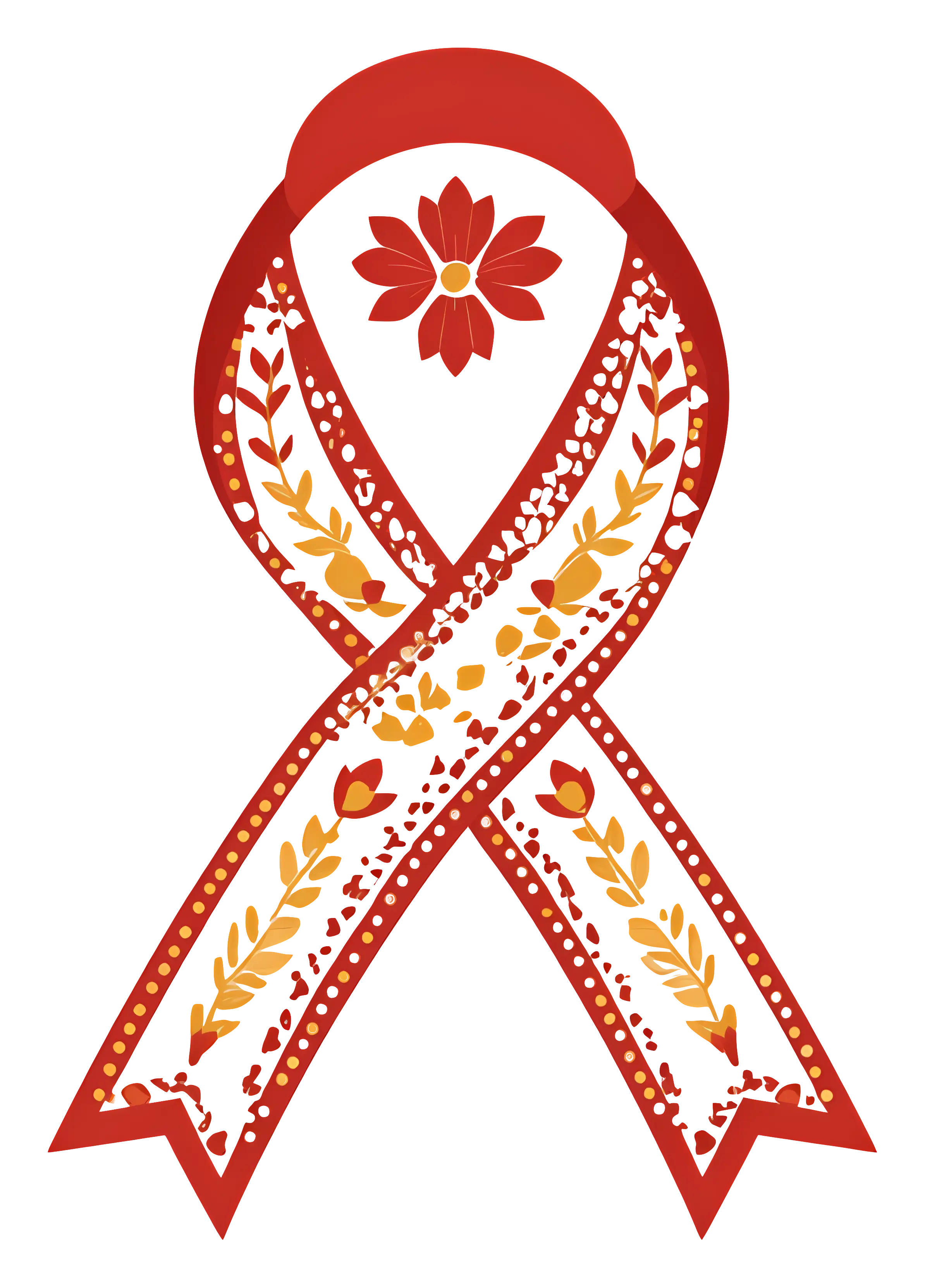 Decorative Red Ribbon with Floral Design