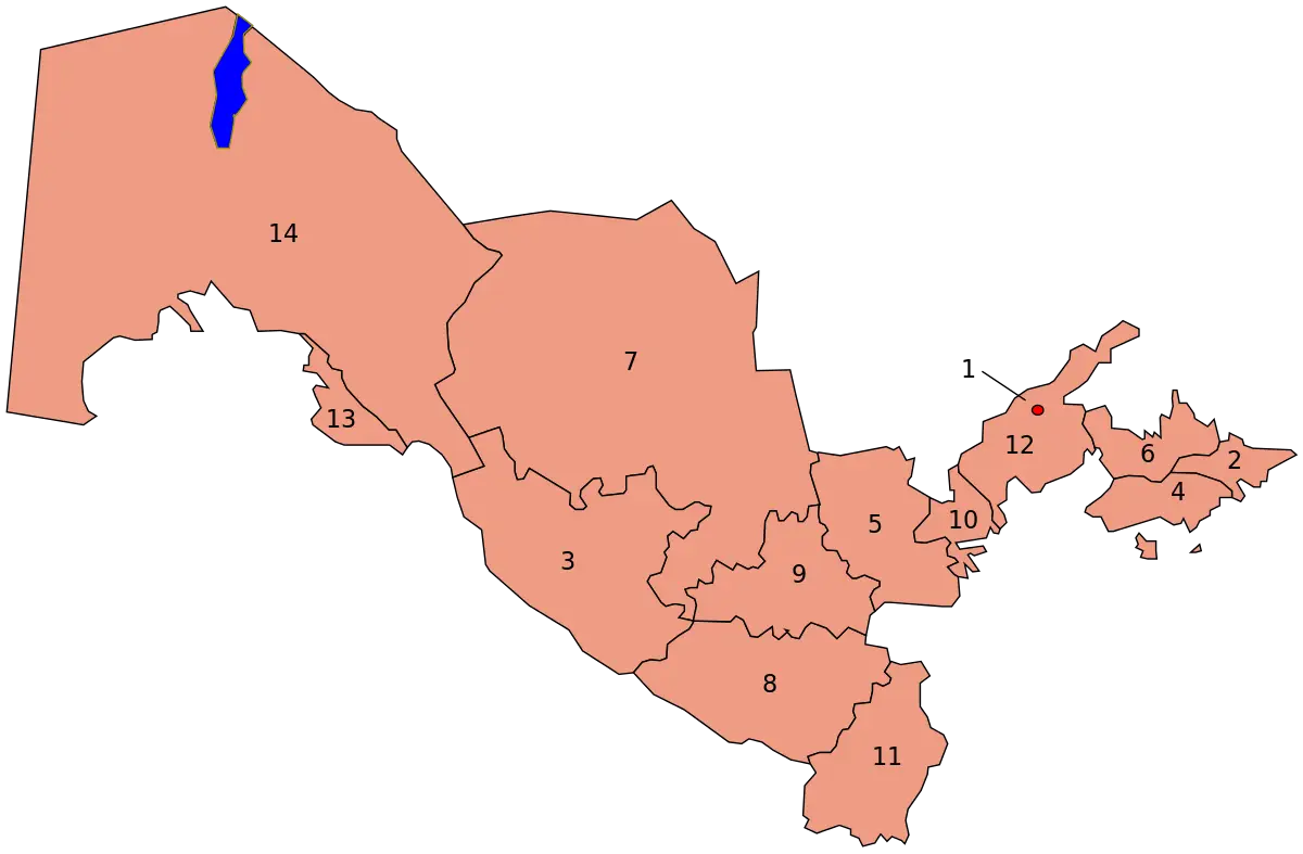 Map of Uzbekistan with Regions