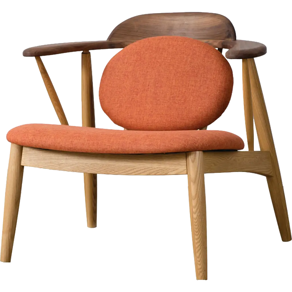 Orange Cushioned Wooden Armchair
