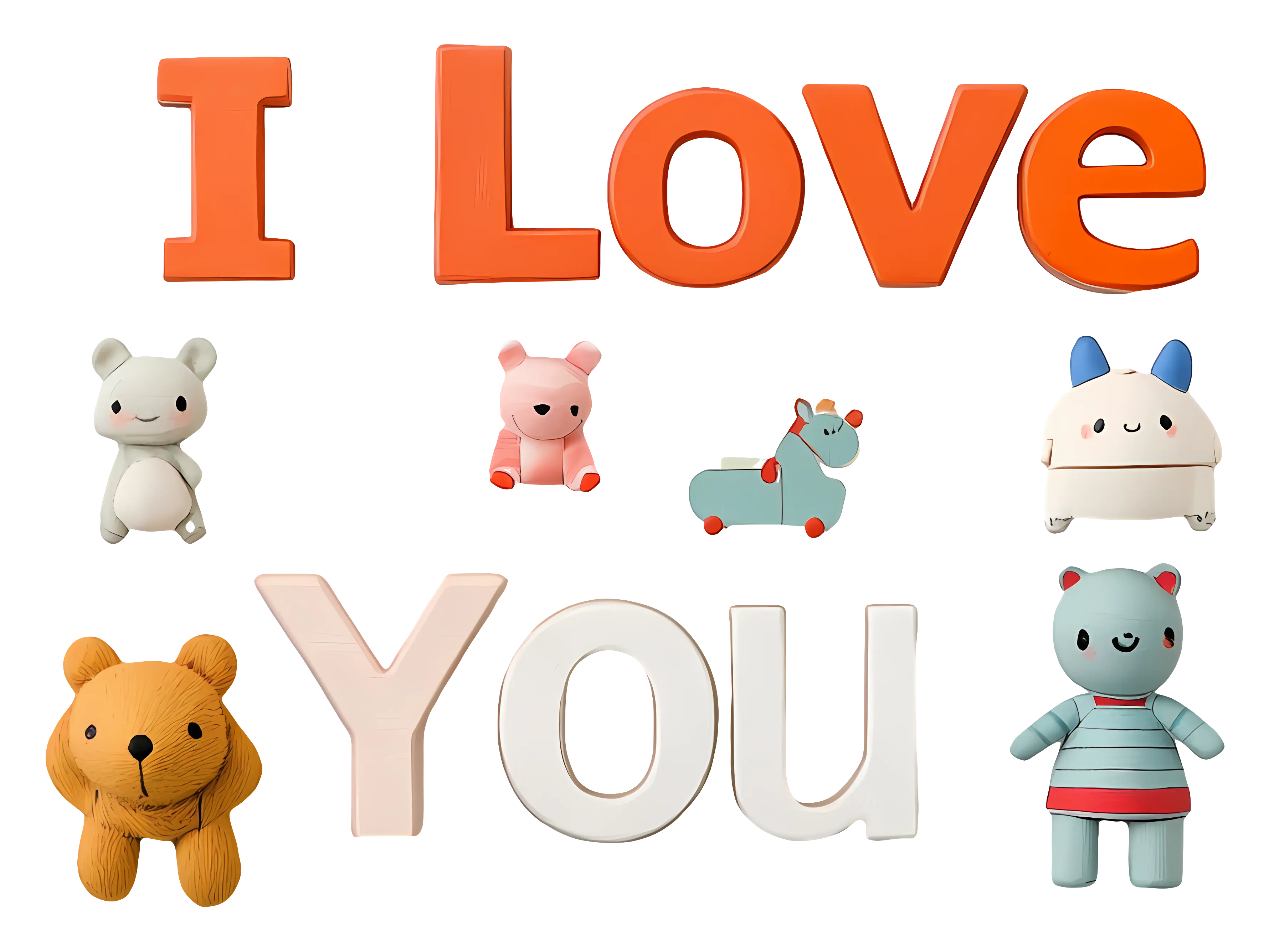 I Love You Text with Cute Animals
