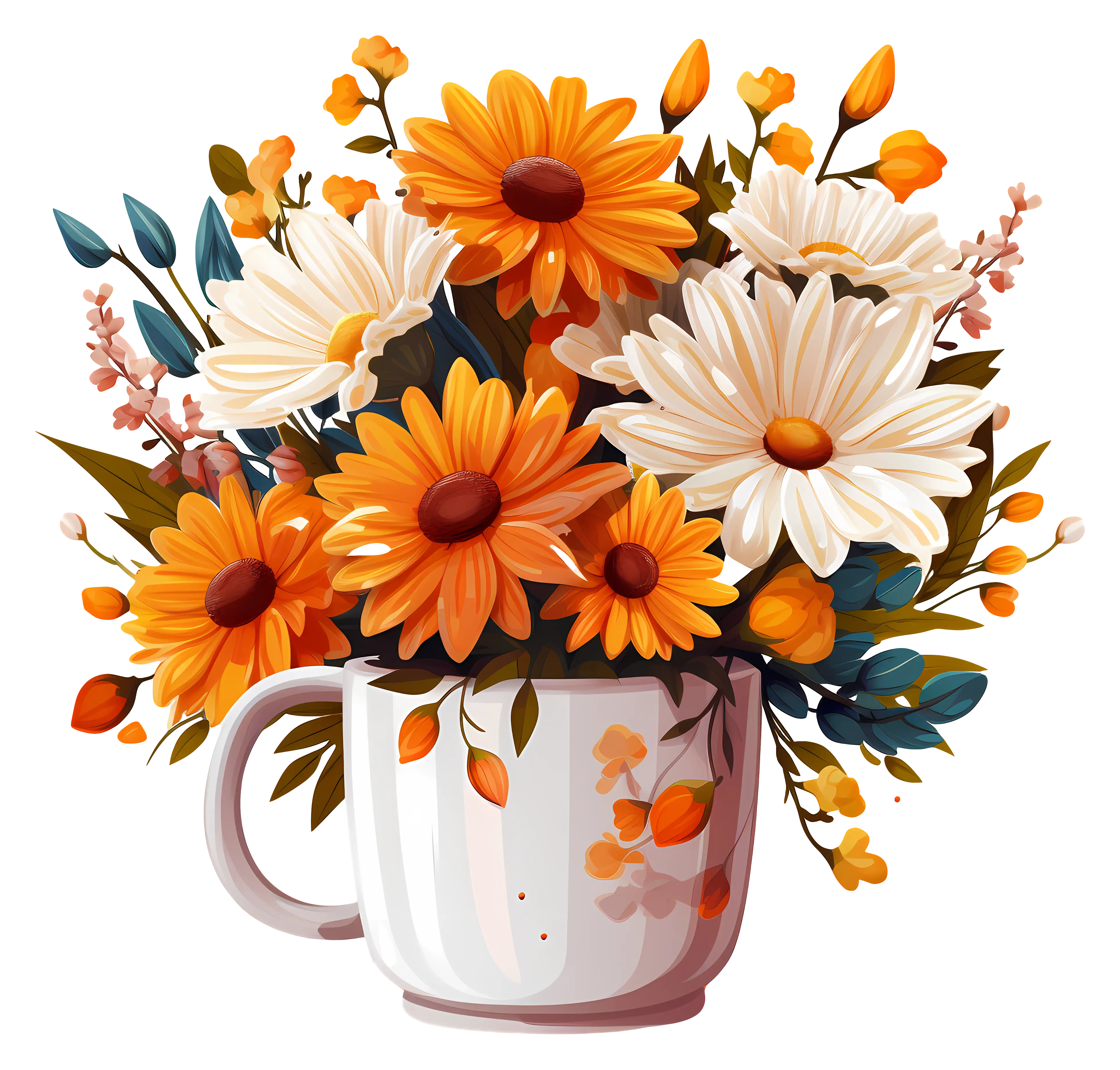 Yellow and Orange Flowers in a Mug