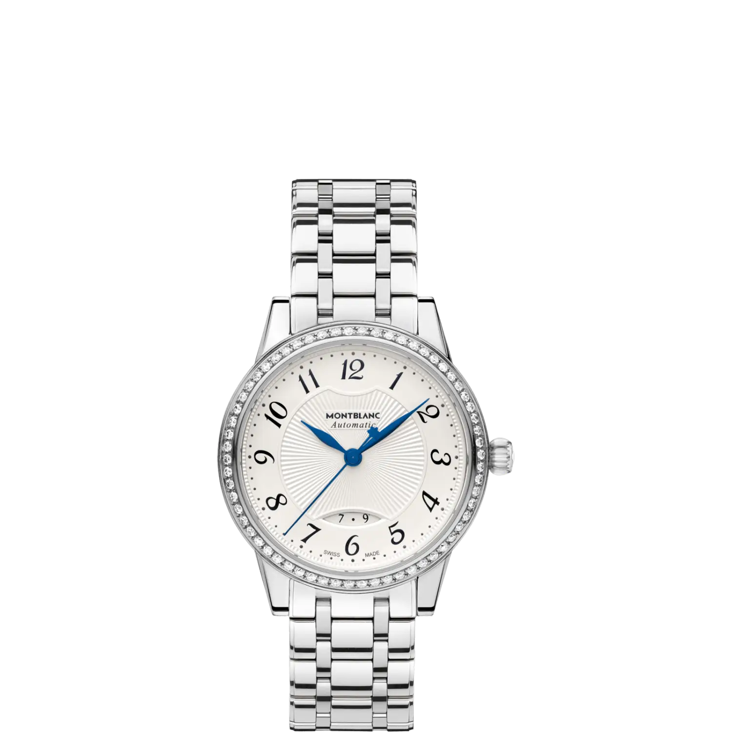 Elegant Silver Watch with Blue Hands