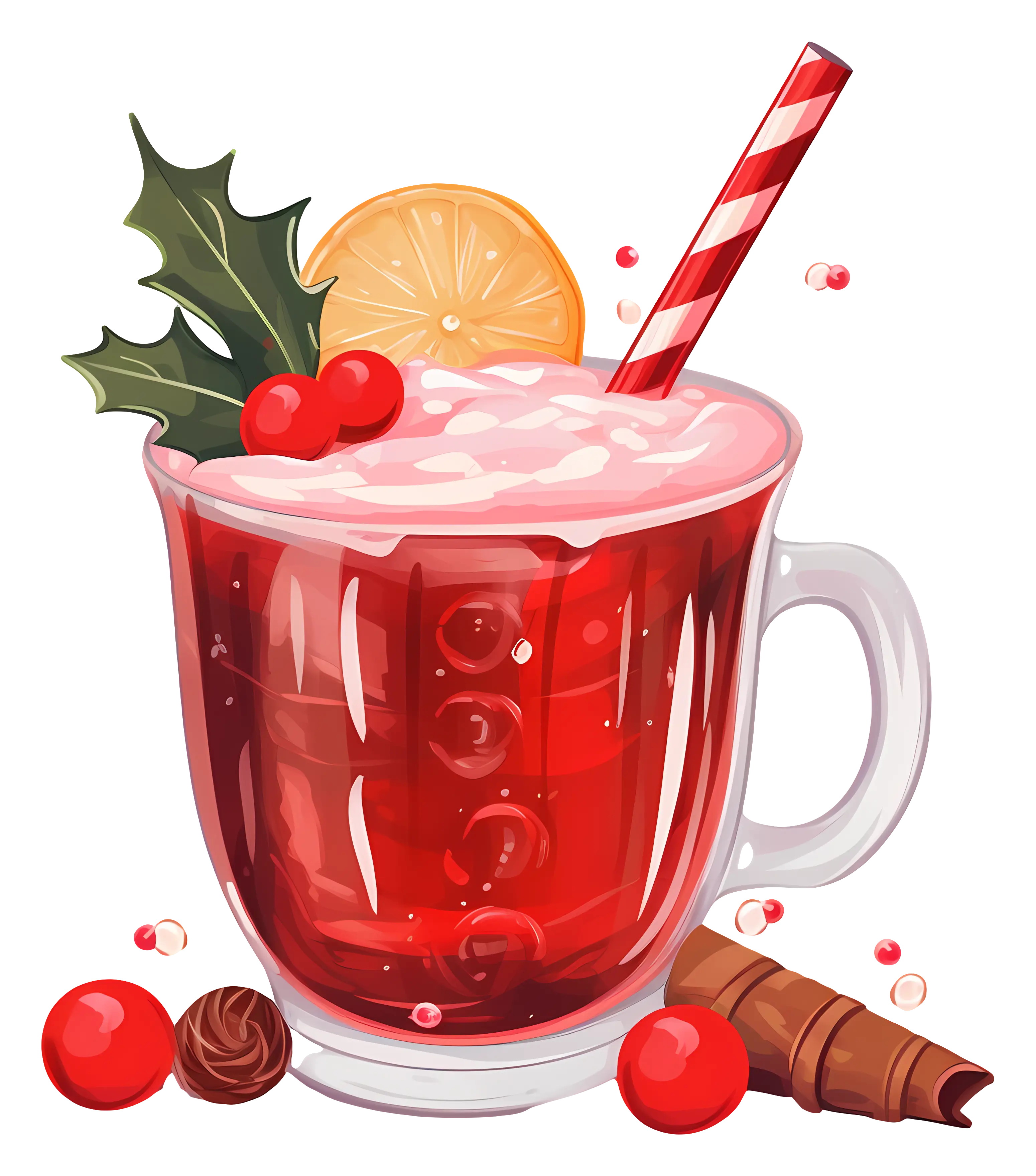 Christmas-Themed Red Drink with Citrus and Berries