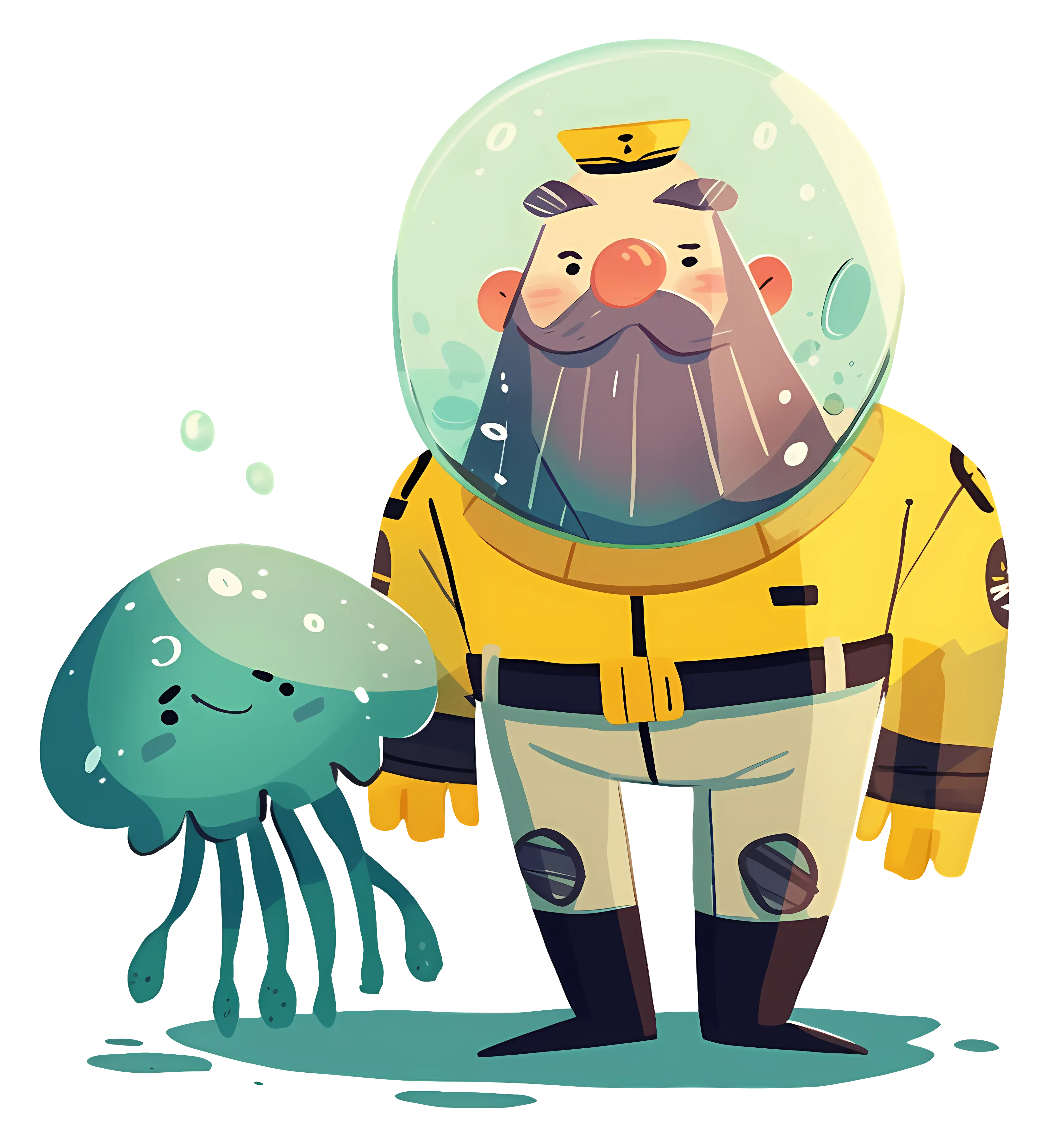 Captain with Jellyfish in Underwater Suit