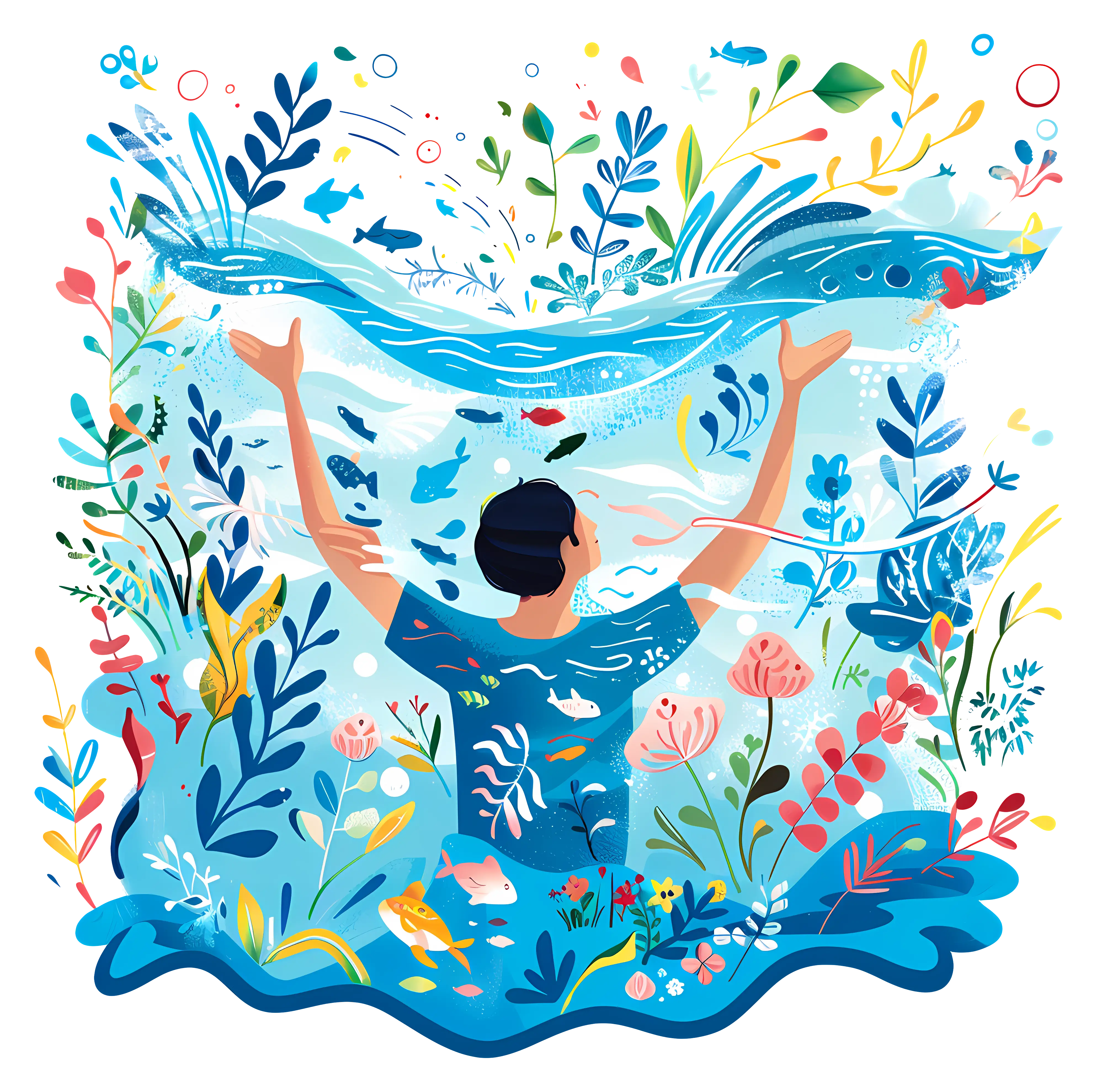 Person Surrounded by Water and Plants
