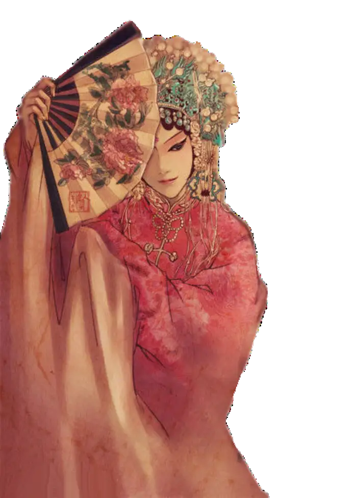 Woman Holding Fan in Traditional Dress